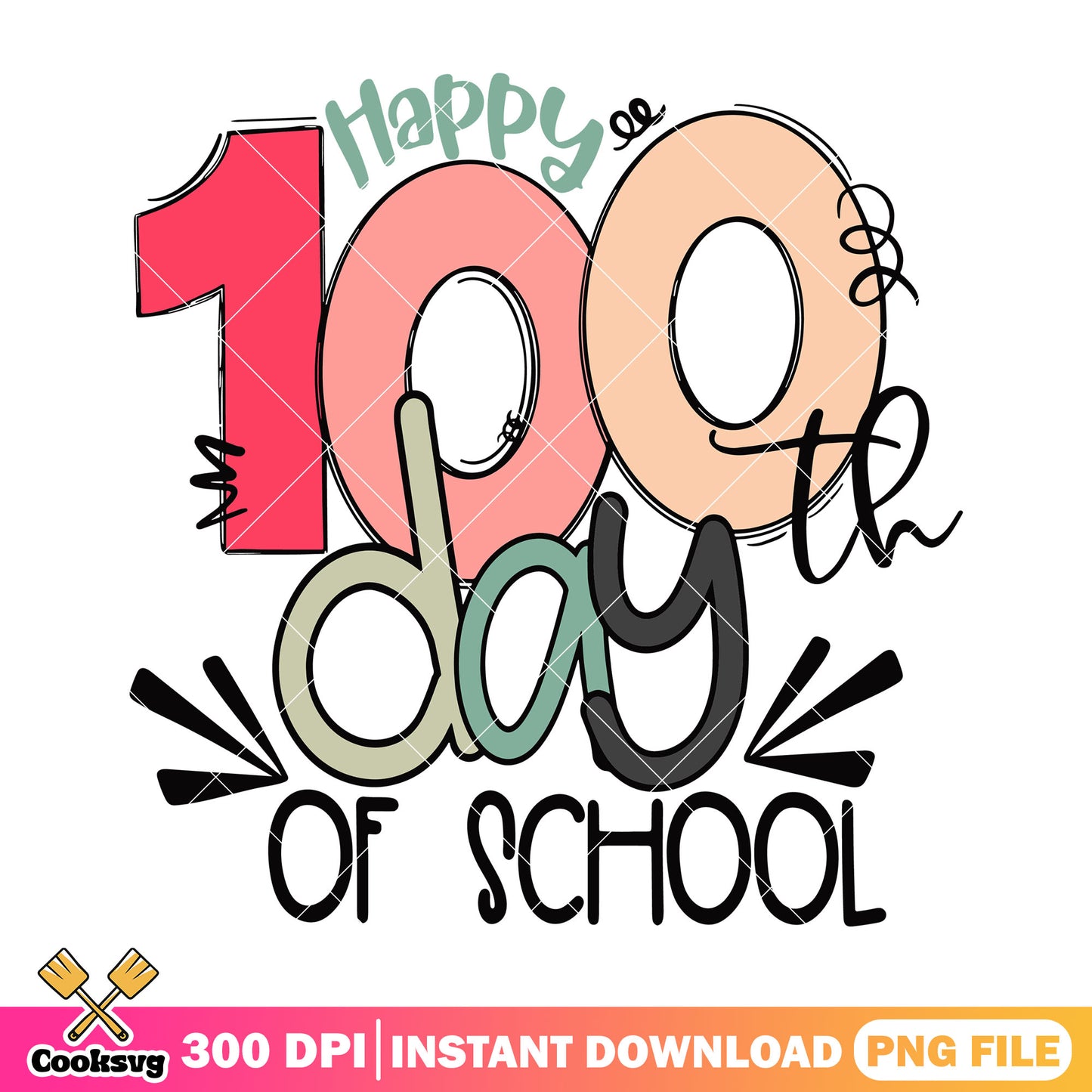 100 days happy design png, font cute png, back to school decor png
