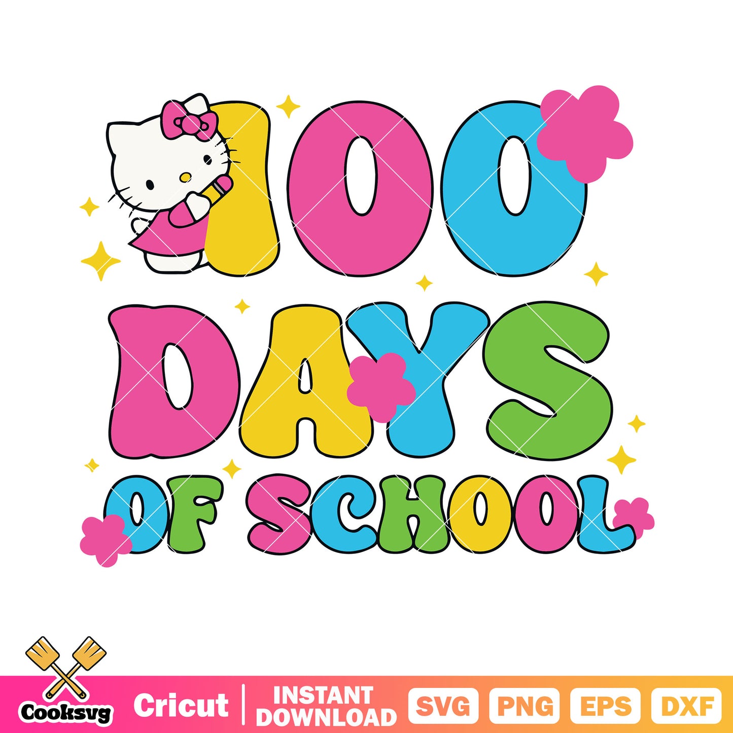 100 days of school svg, hello kitty svg, pink bow tie svg