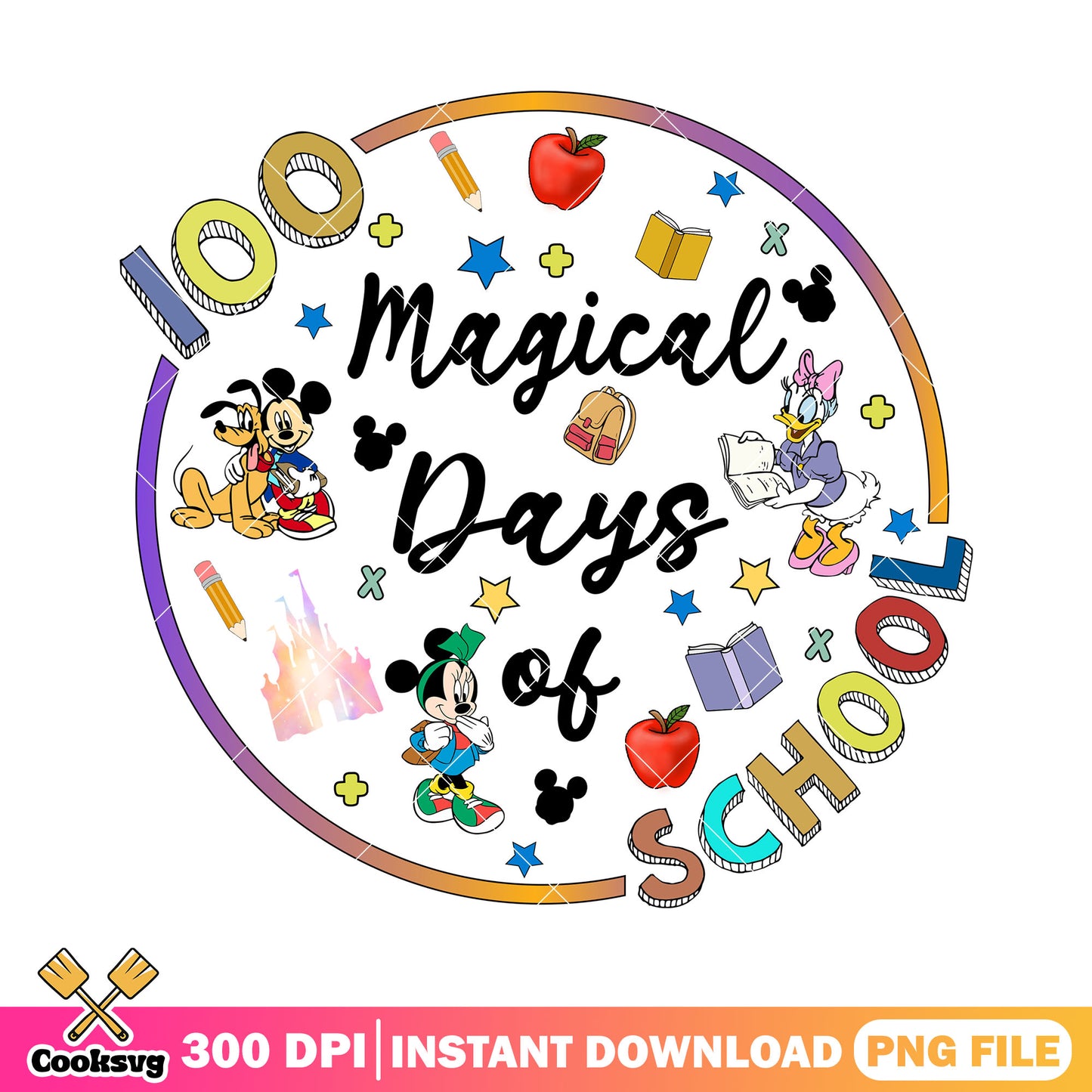 100 magical days design png, mickey art png, back to school day png