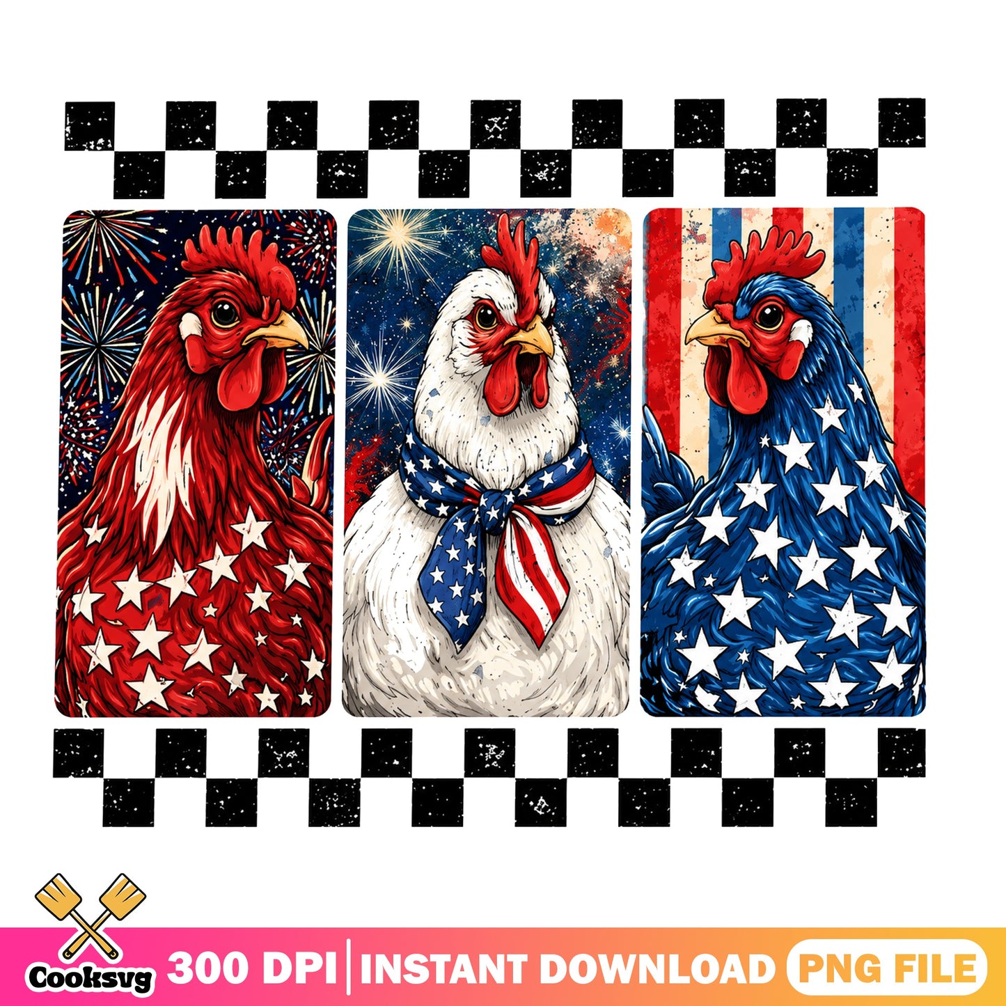 4th Of July Chicken PNG, Patriotic Rooster PNG, American Flag PNG