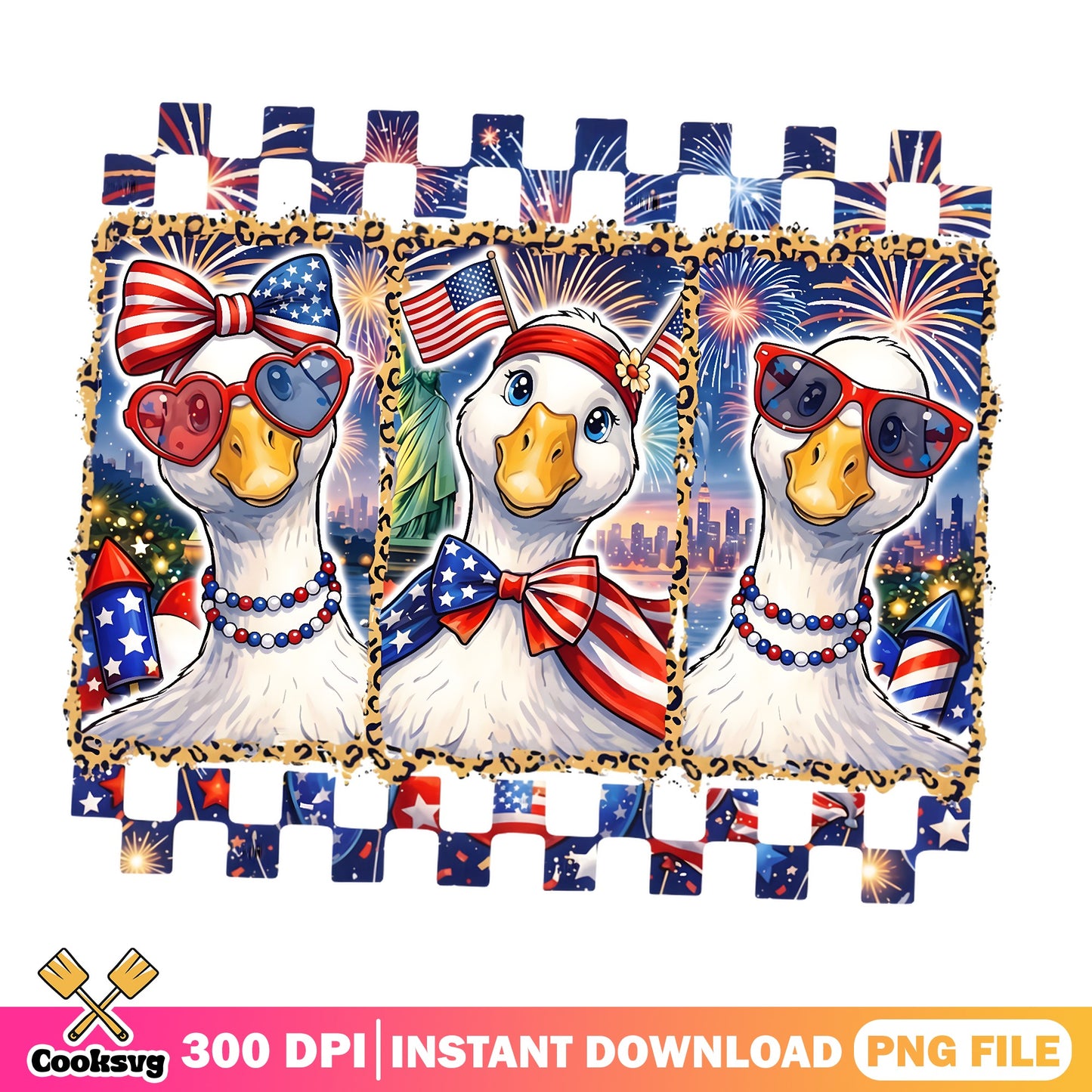 4th Of July Duck PNG, Patriotic Duck Leopard PNG, America PNG