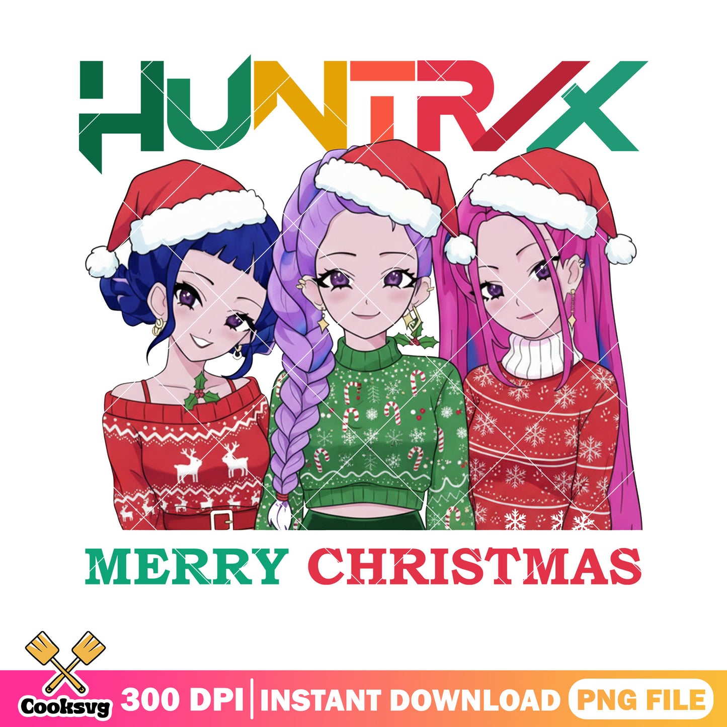 Adorable christmas huntrix png, kpop demon hunter png, merry christmas png