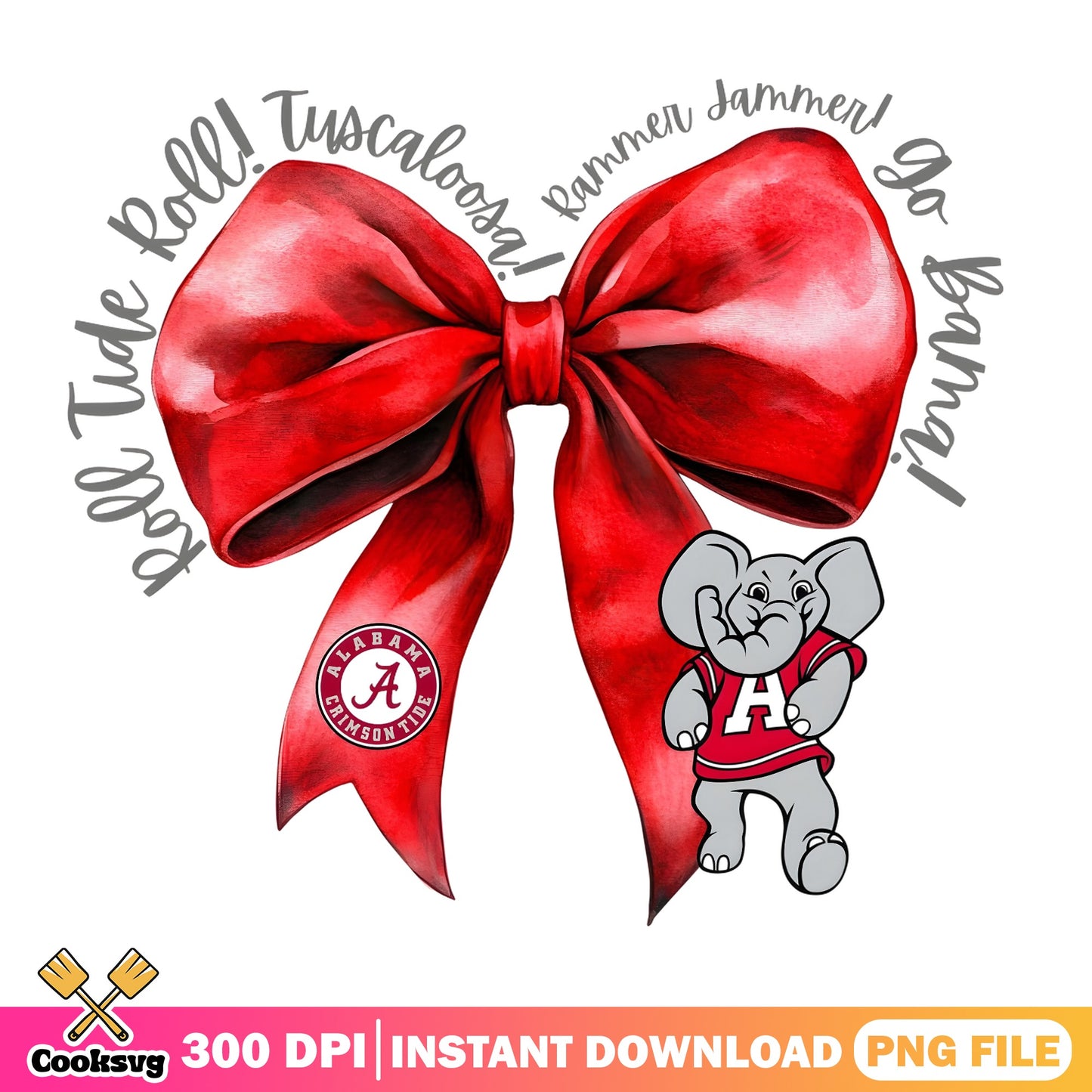 Alabama Crimson Tide Bow PNG, Roll Tide Elephant PNG, Bama PNG