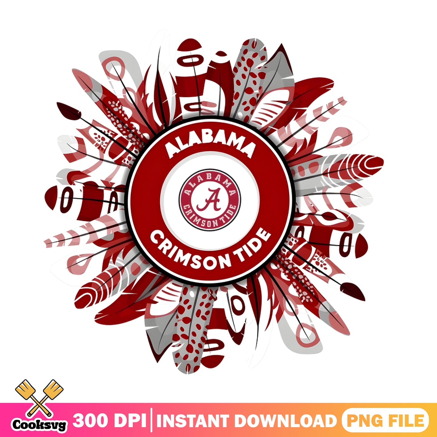 Alabama Crimson Tide Feather Flower PNG, Football Team PNG, NCAA PNG