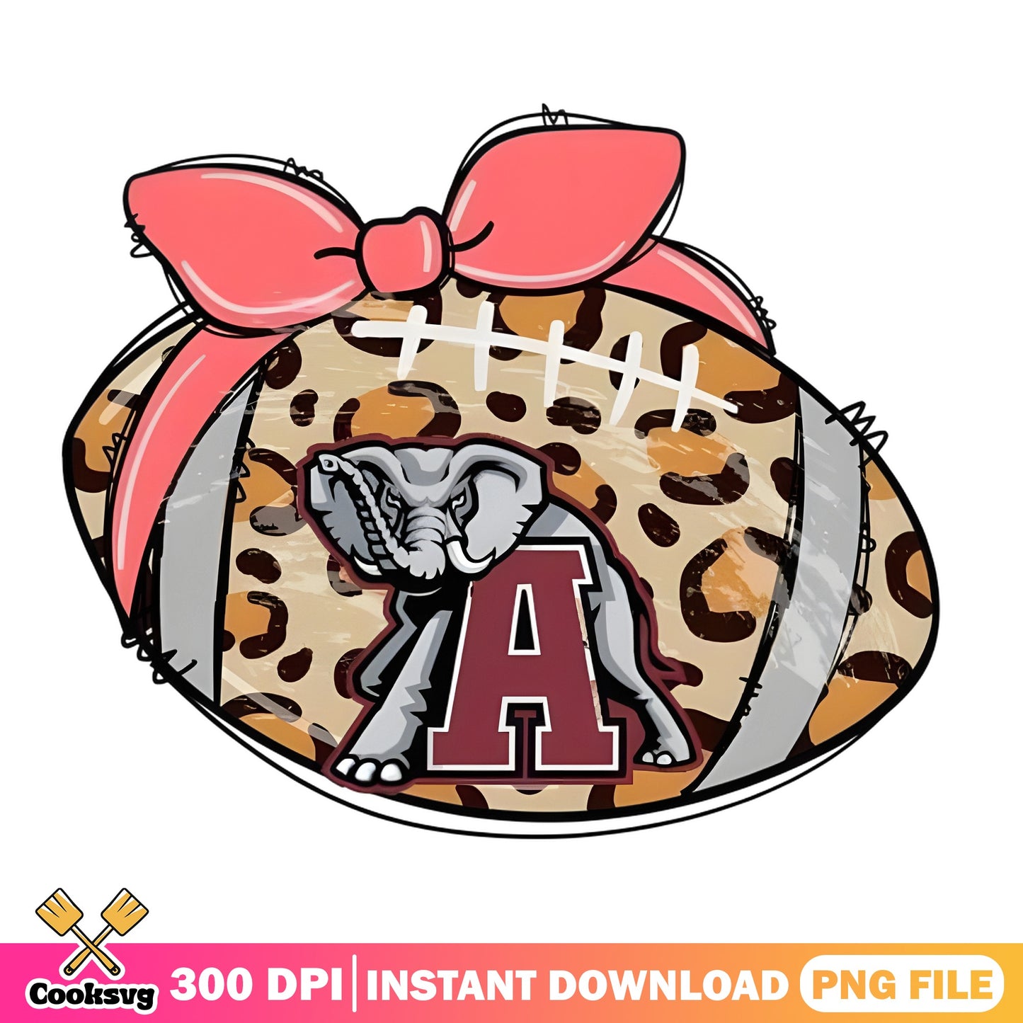 Alabama Crimson Tide Leopard Football Bow PNG, Alabama PNG, Football PNG