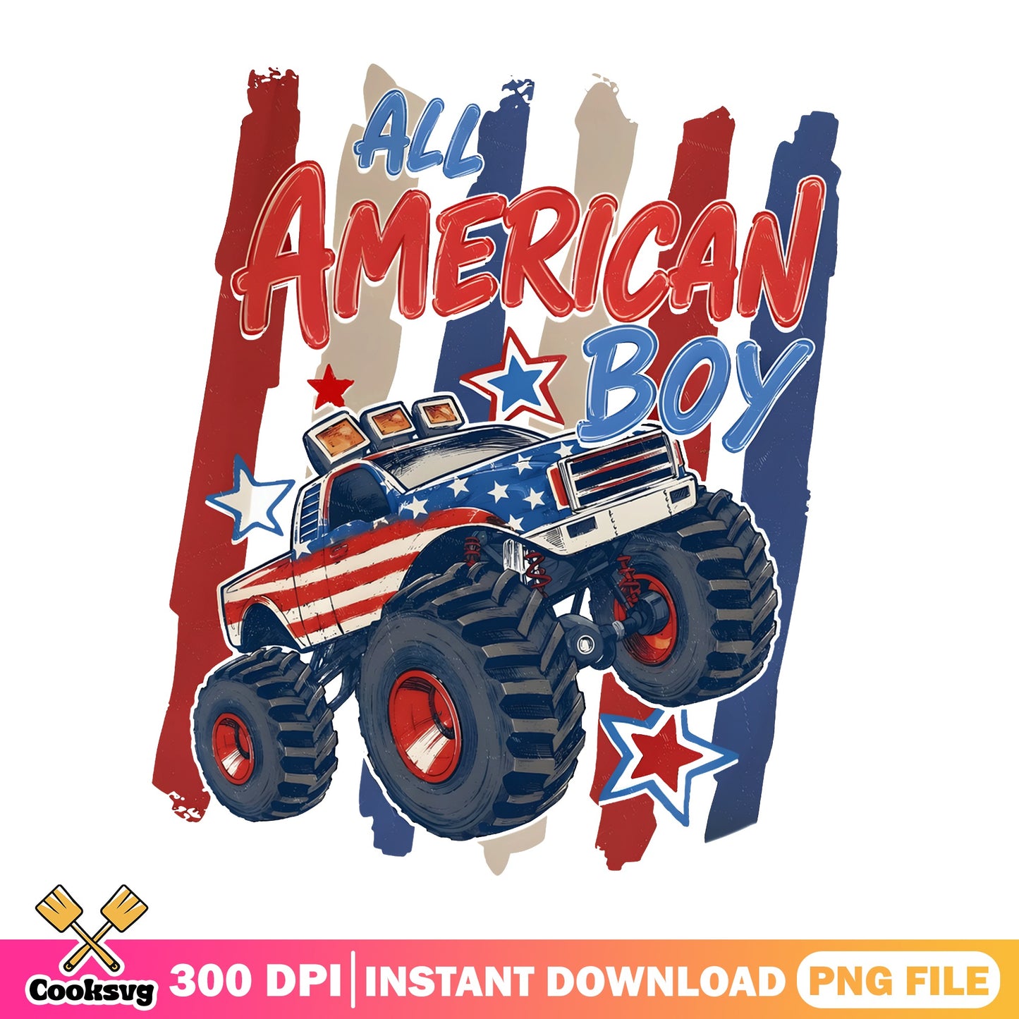 All American Boy Monster Truck PNG, 4th Of July PNG, Boys PNG