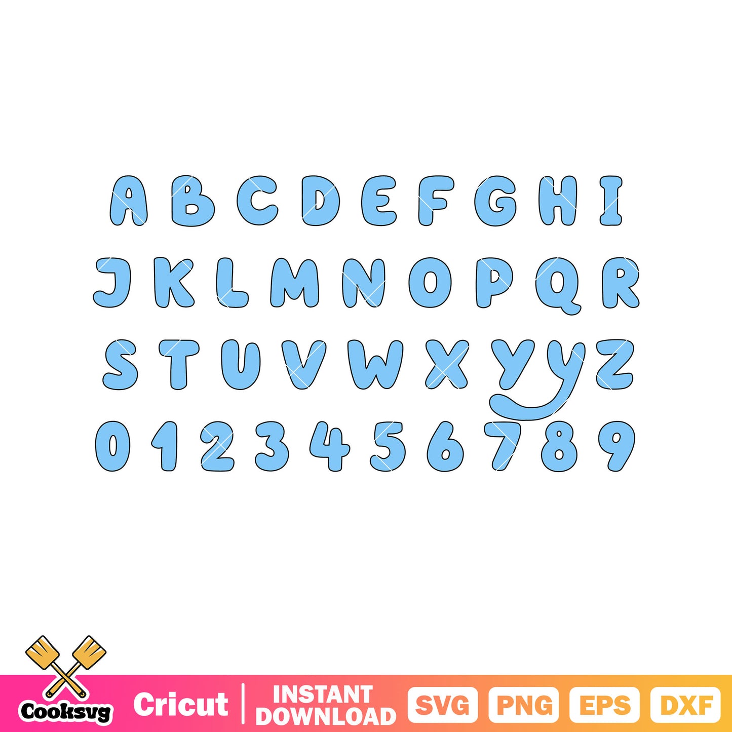 Alphabet bluey cartoon svg, bluey fonts svg, bluey alphabet svg, bluey svg