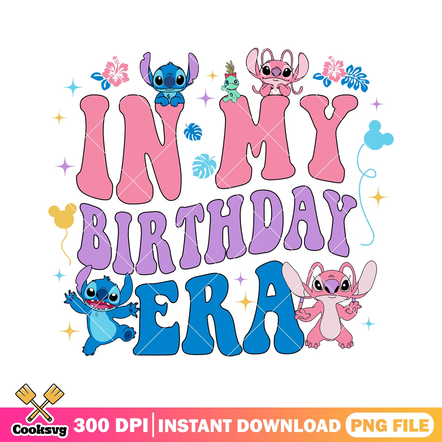 Angel in my birthday era png, stitch birthday png, stitch angel png
