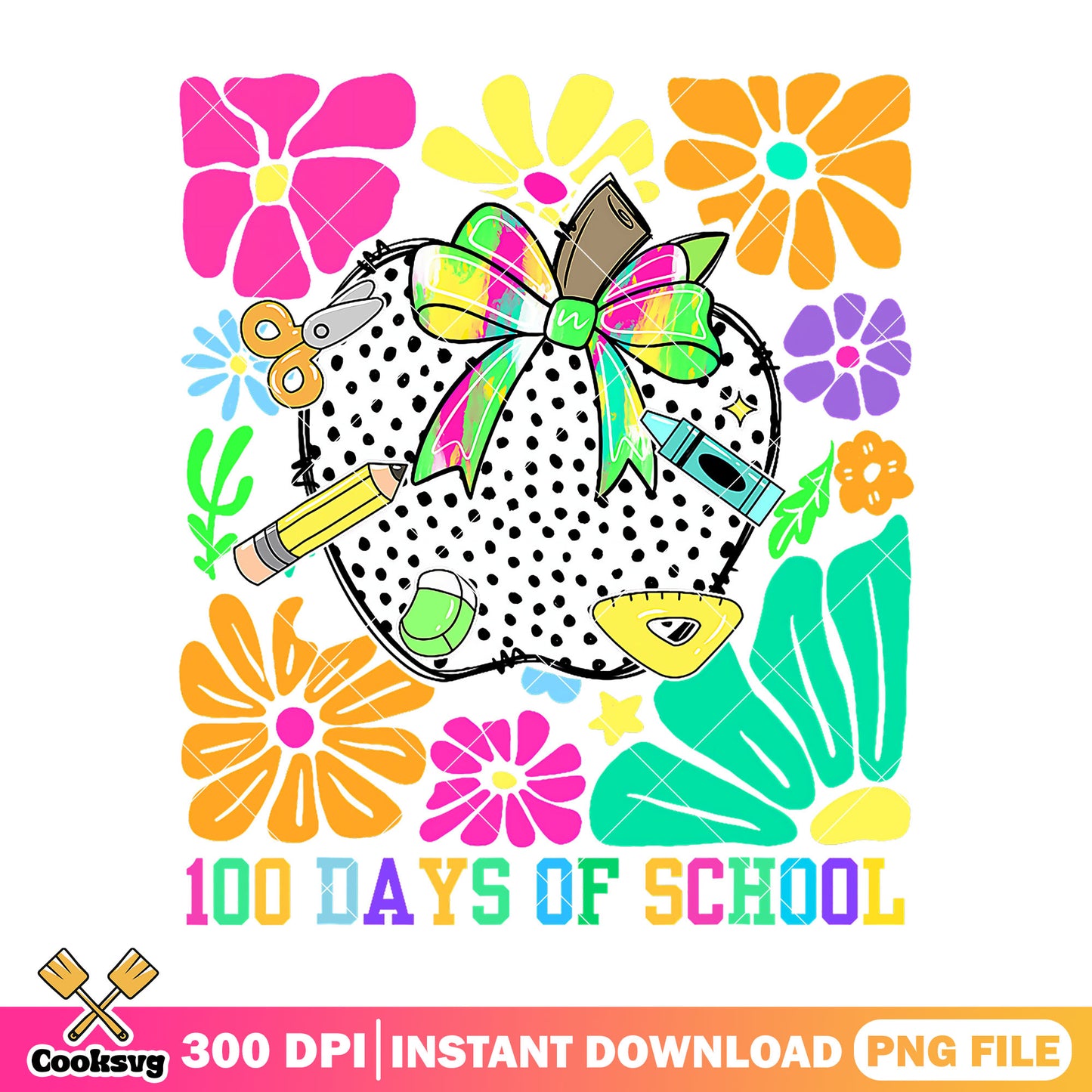 Apple 100 days school png, white apple png, back to school decor png