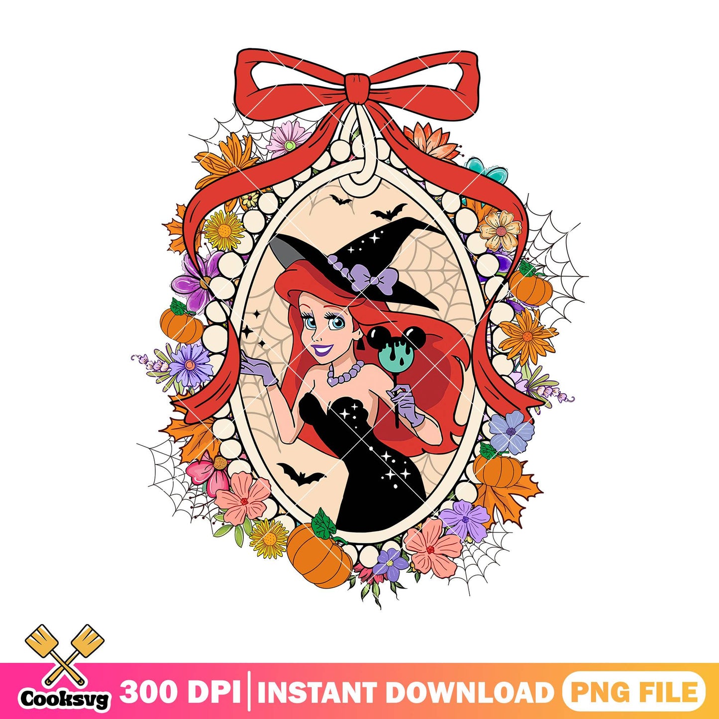 Ariel the witch design png, halloween ariel png, disney art png