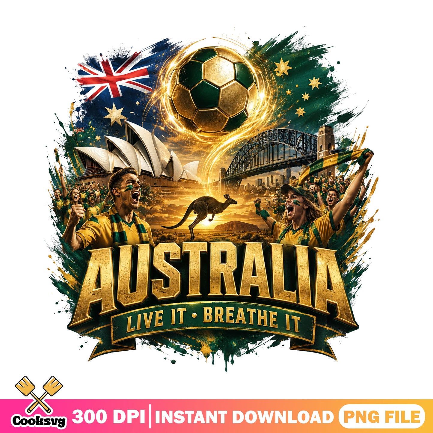 Australia Soccer Live It Breathe It PNG, Football Fan PNG, Kangaroo PNG