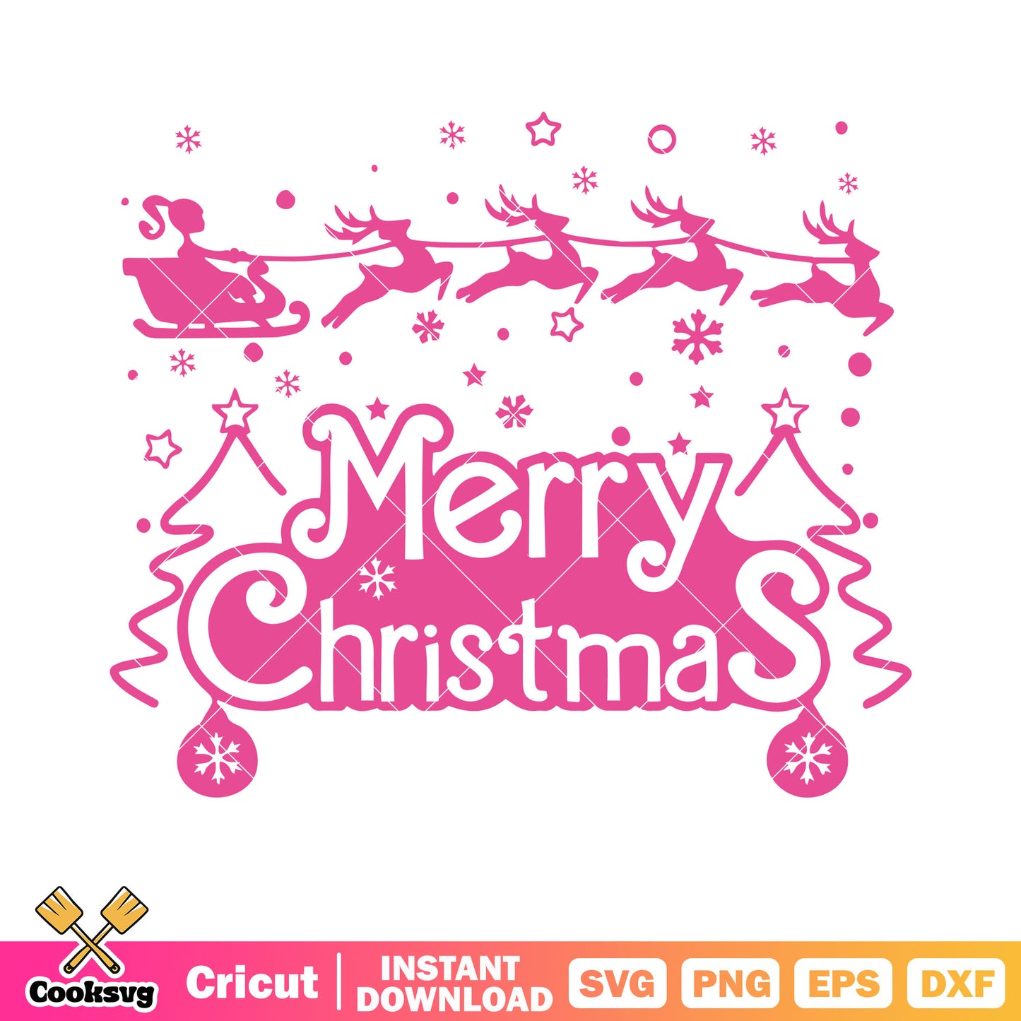 A women ride reindeer sleigh svg, merry chistmas svg, christmas tree svg