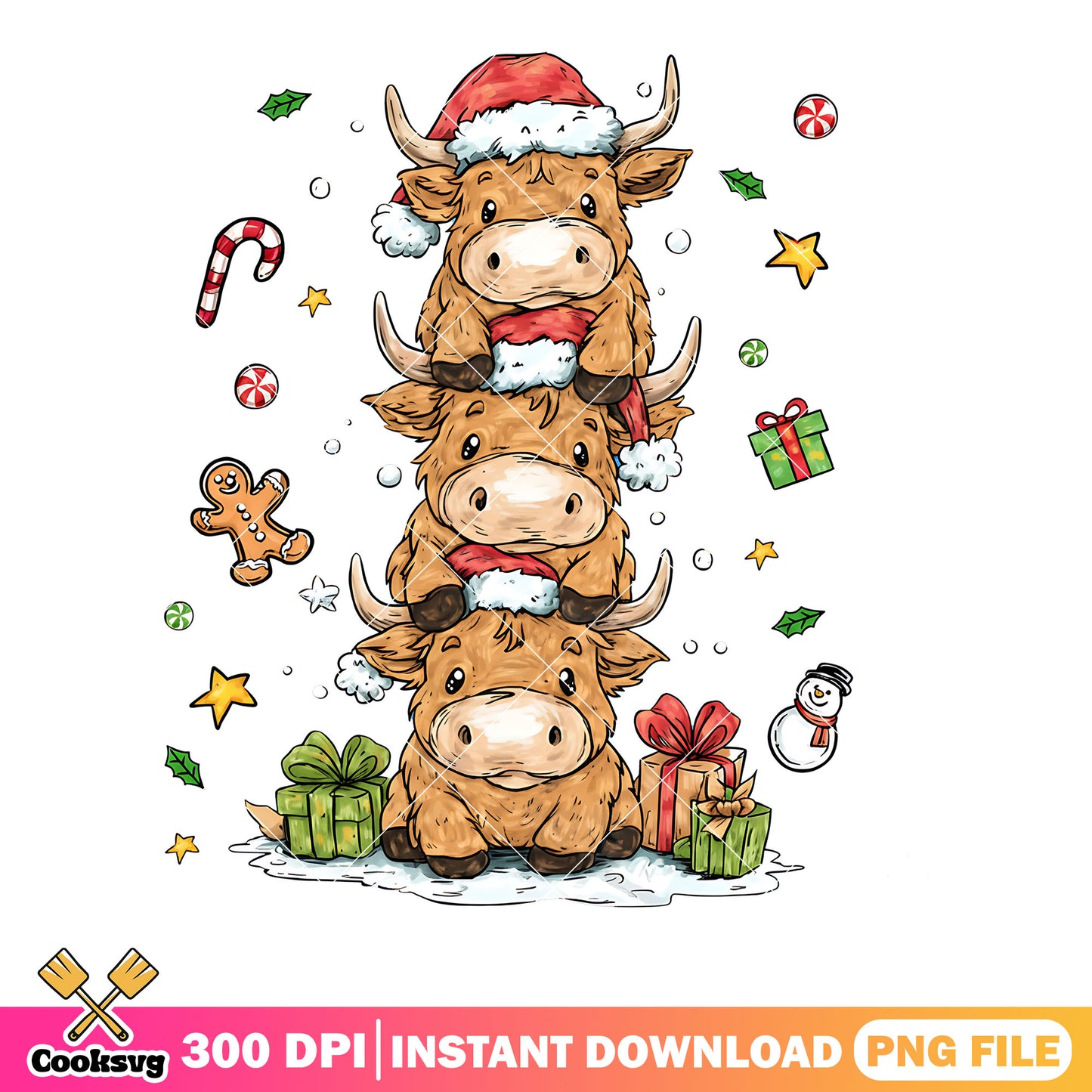 Baby buffalo christmas png, merry christmas png, christmas gifts png