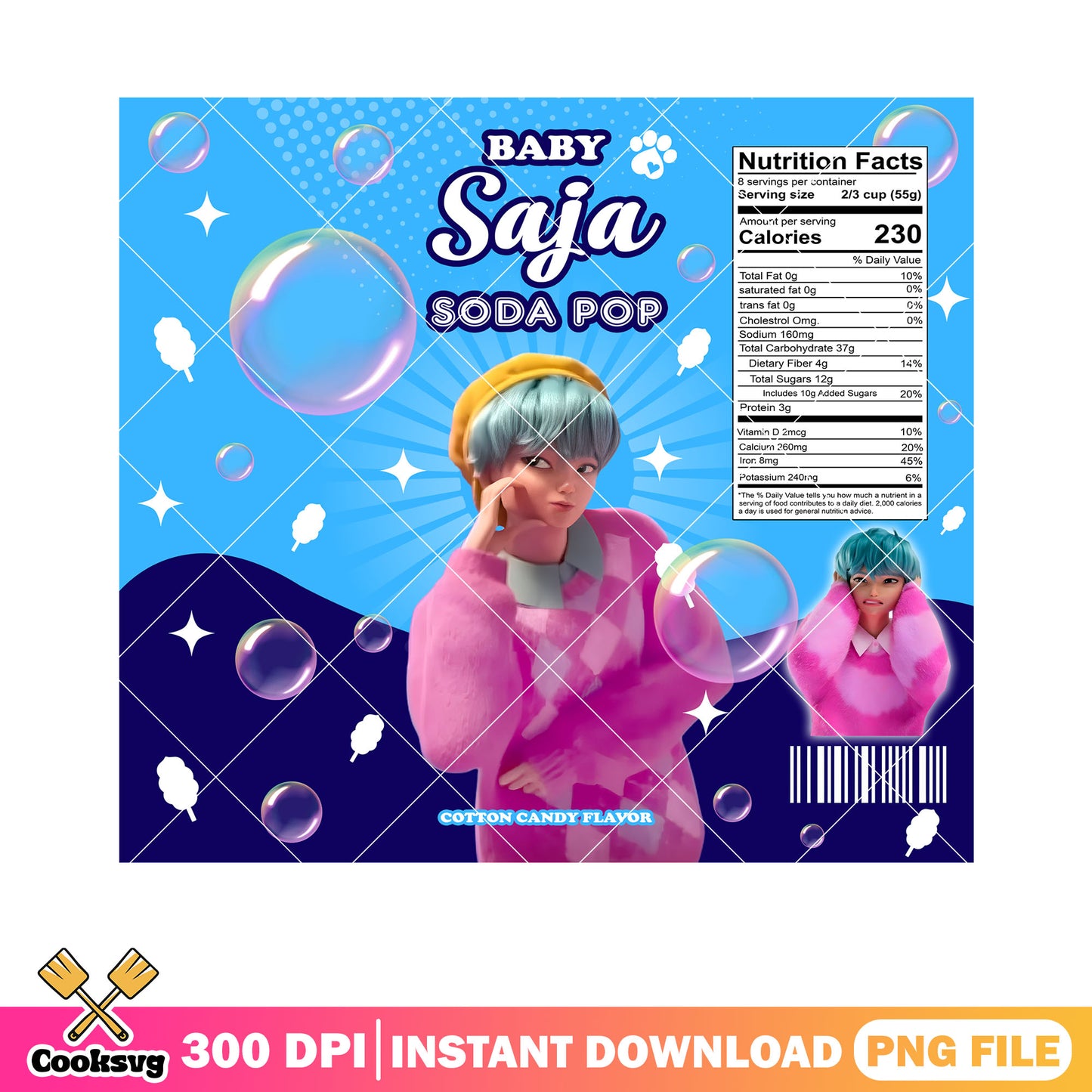 Baby cotton candy flavor png, kpop demon hunters png, soda pop png