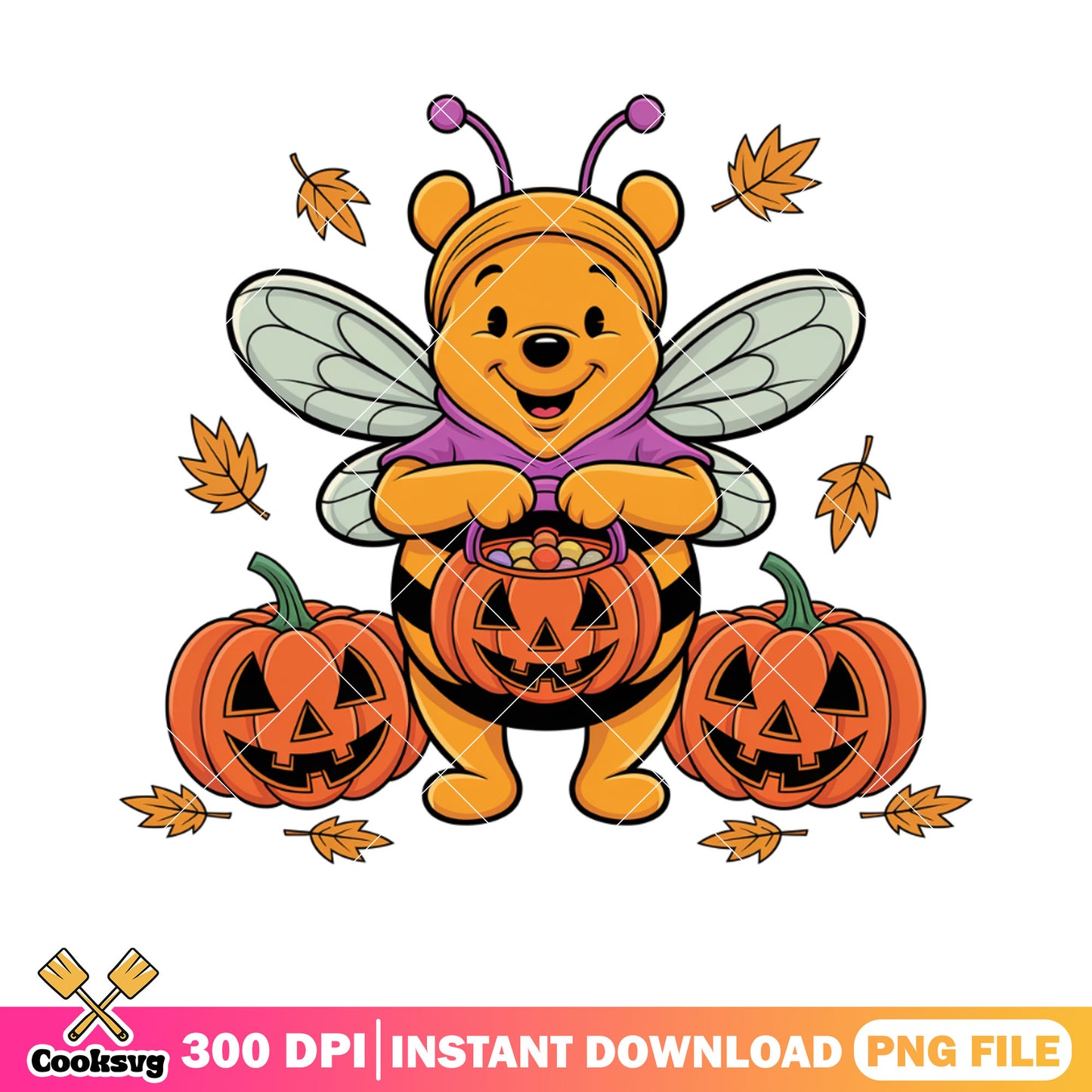 Baby pooh the winnie bee png, disney halloween png,wicker pumpkin png