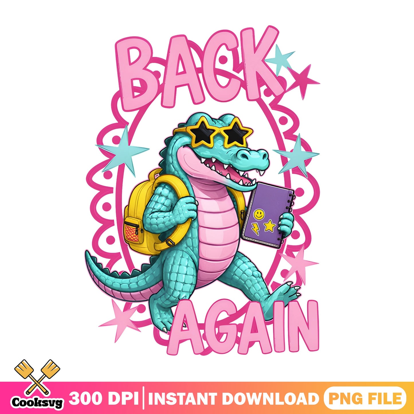 Back To School Alligator PNG, Cute Croc PNG, First Day PNG