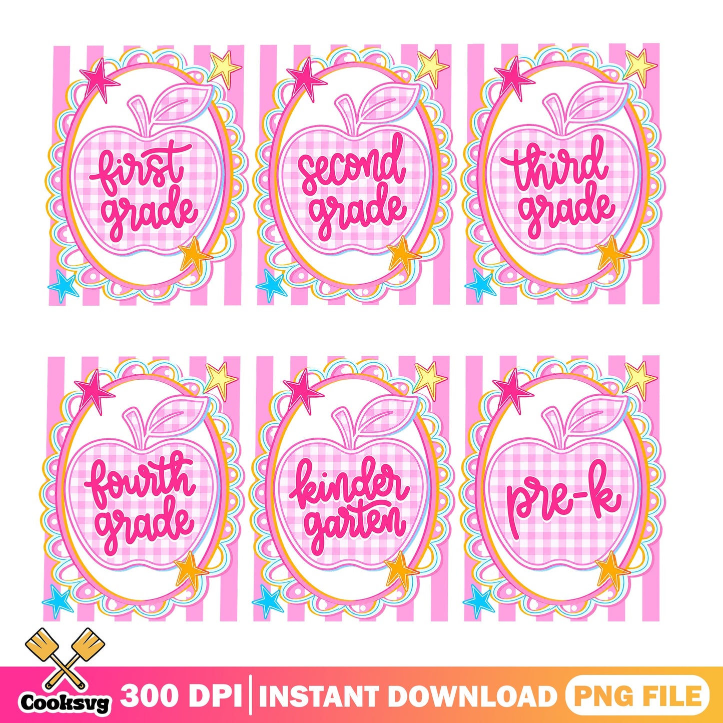 Back To School Apple PNG Bundle, Grade Level Clipart, Teacher PNG