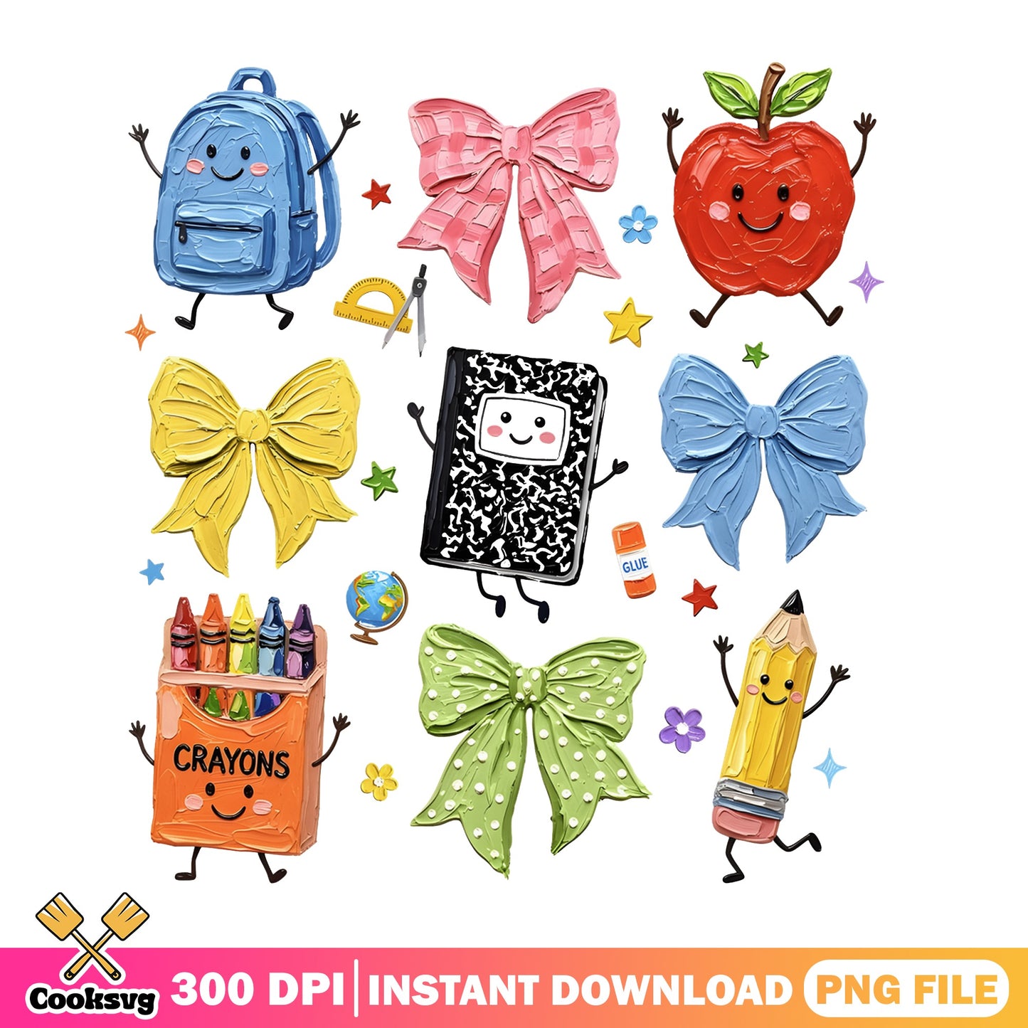 Back To School Clipart PNG Bundle, Coquette Bow School PNG, Teacher PNG