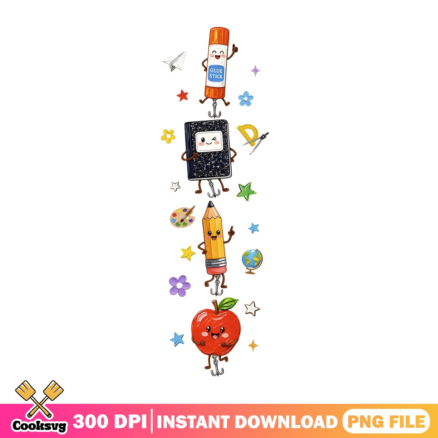 Back To School Cute Characters PNG, Teacher PNG, School Supplies PNG