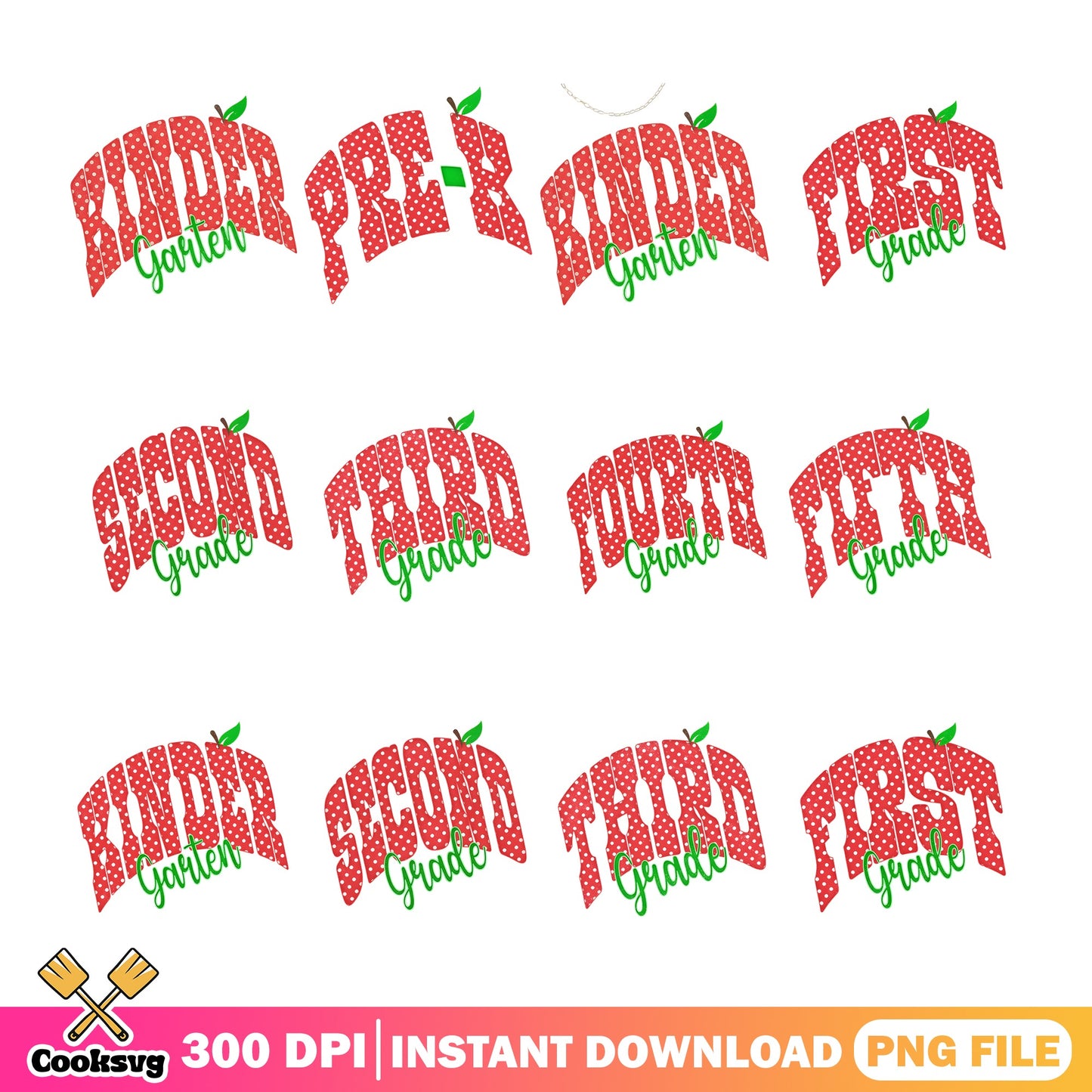 Back To School Grade Bundle PNG, Apple Teacher PNG, Kindergarten PNG