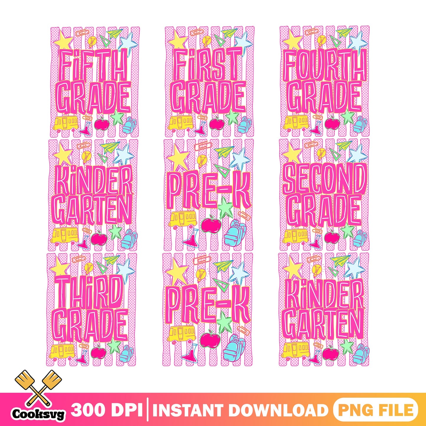 Back To School Grade Bundle PNG, First Day Of School PNG, Teacher PNG