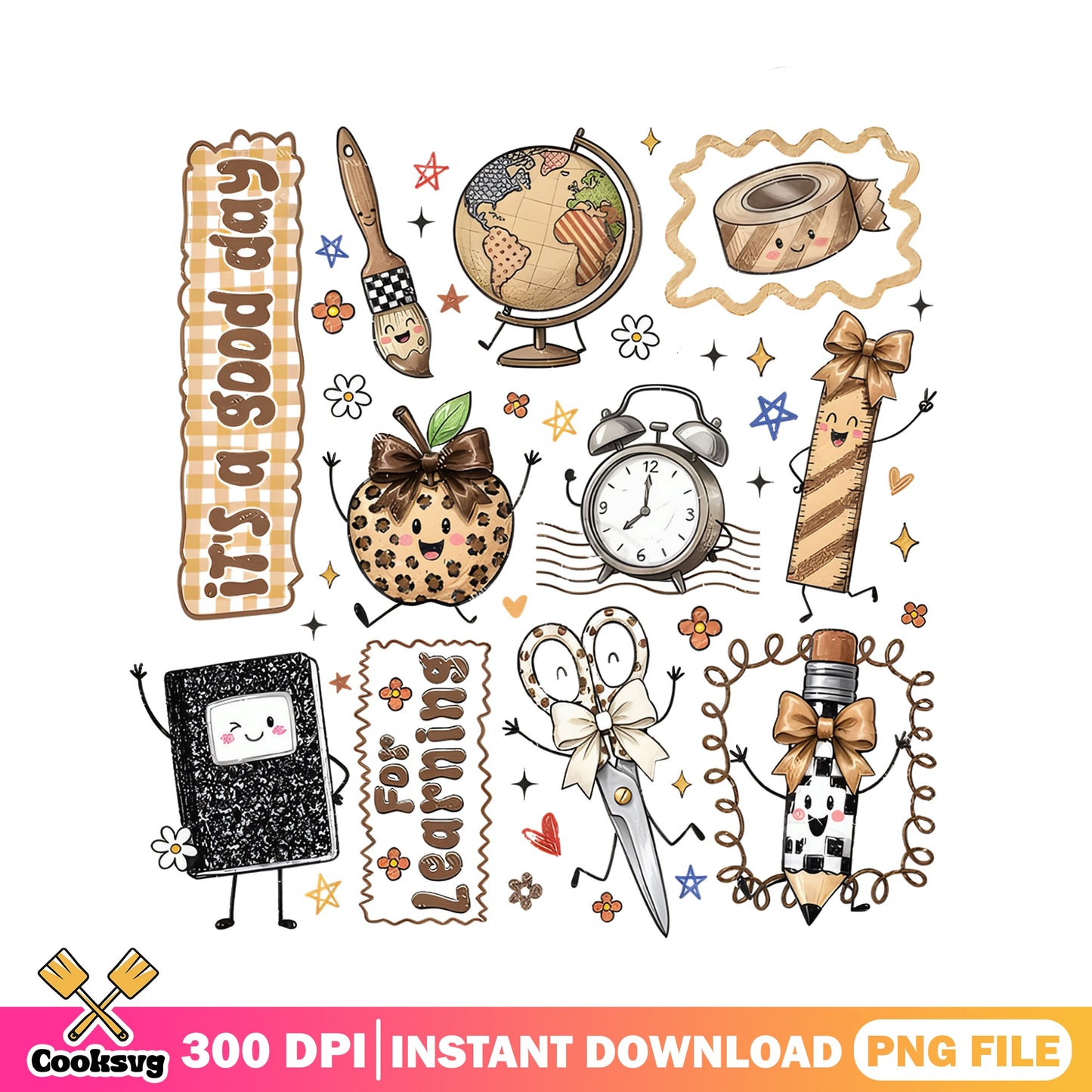 Back To School PNG Bundle, Teacher Supplies Clipart PNG, School PNG