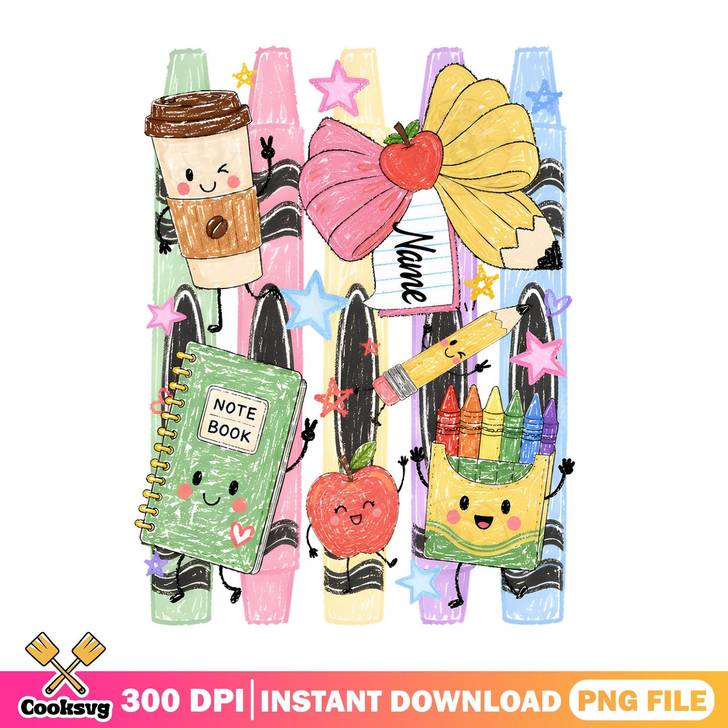 Back To School Teacher Cute Crayons PNG, Teacher Life PNG, School Supply PNG