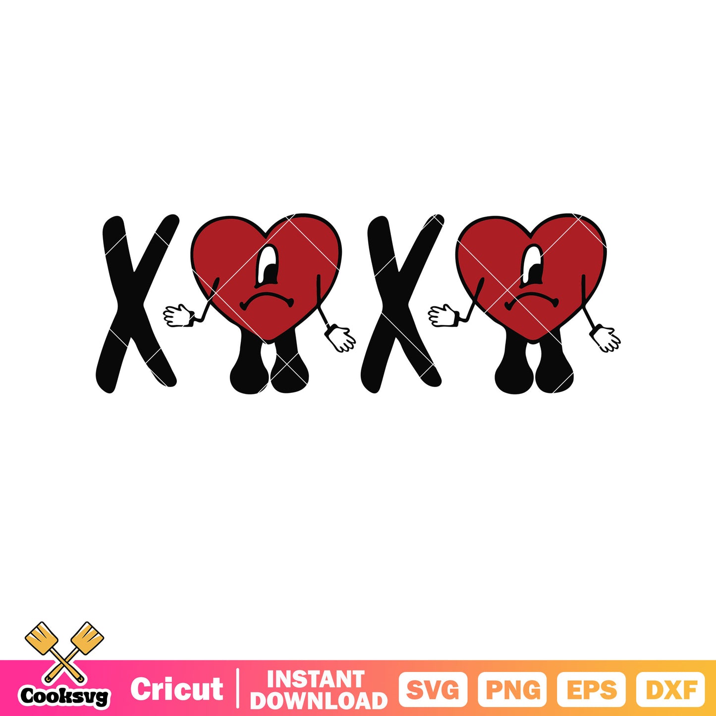 Bad bunny heart xoxo valentine svg design, xoxo valentines svg