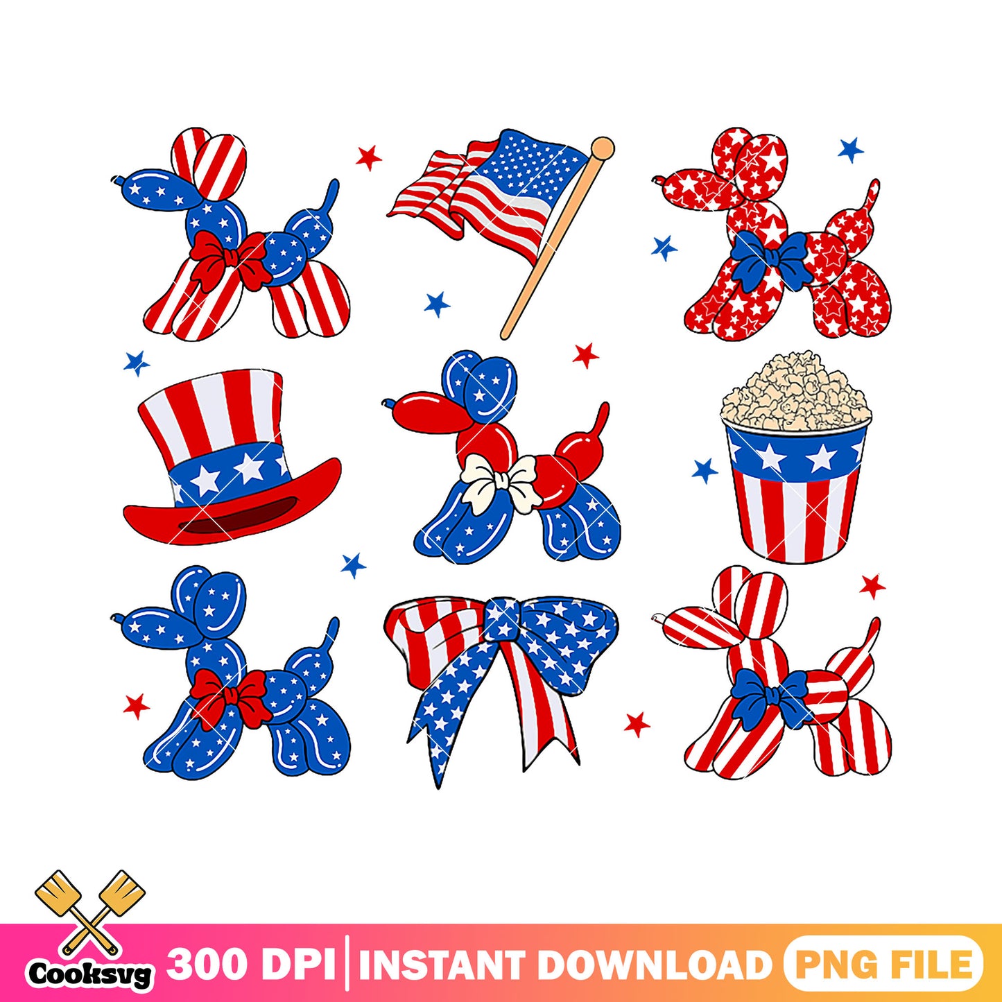 Balloon Dog 4th of July Png, america bow tie png, america flag png