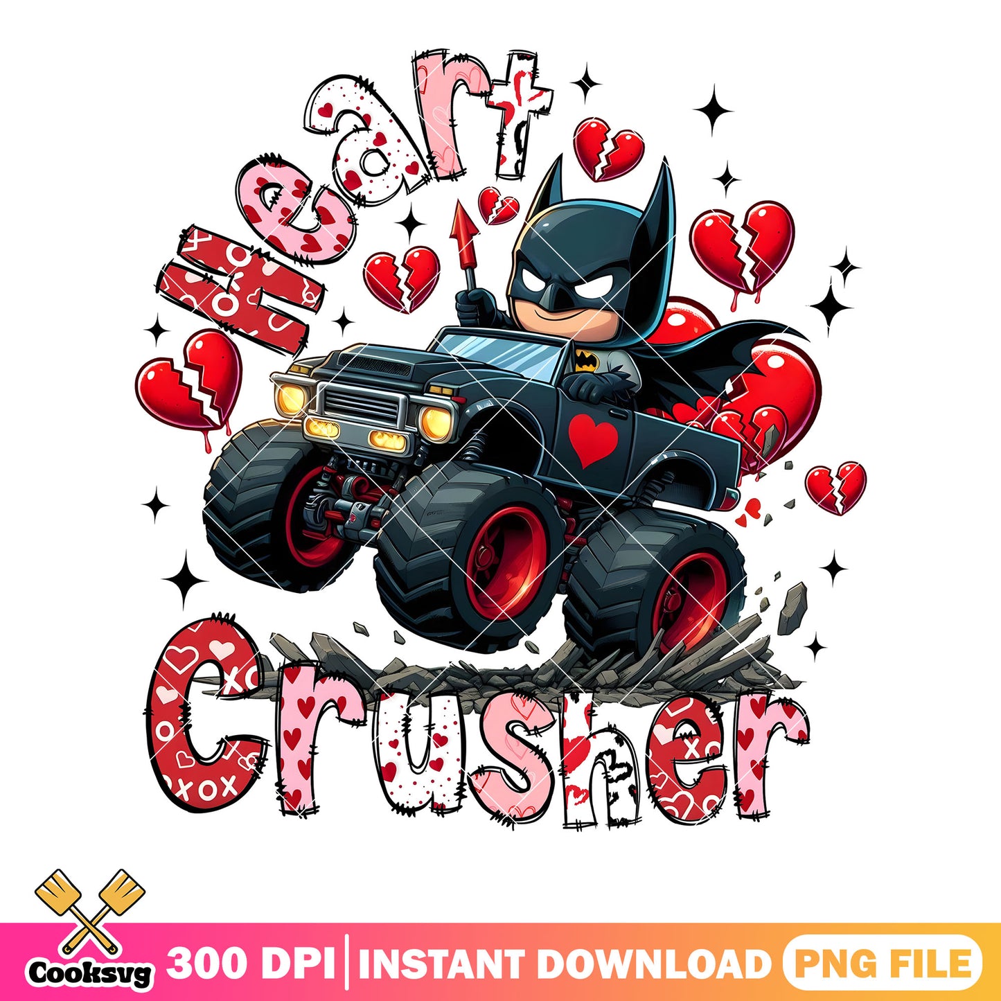Bat monster truck valentine png, batman png, valentine gifts png