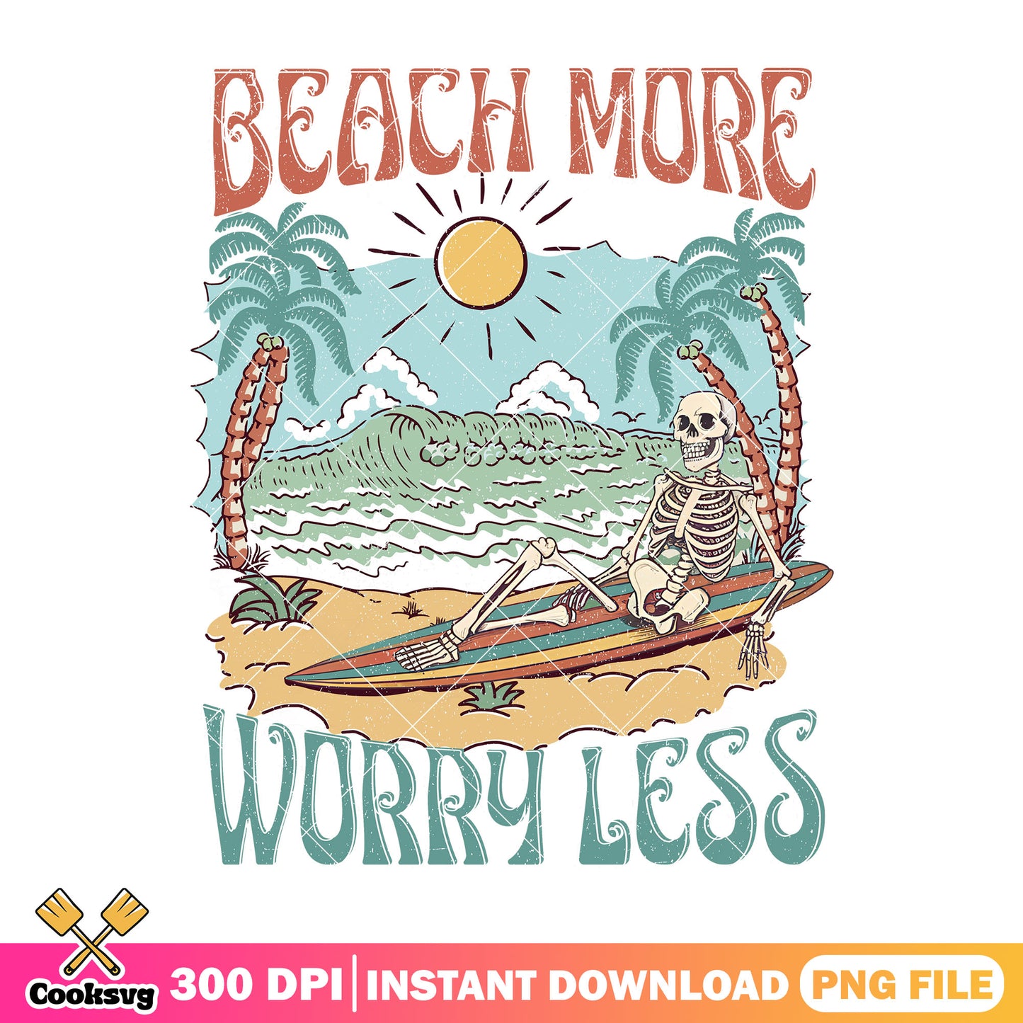 Beach more worry less summer png, beach summer png, beach more png