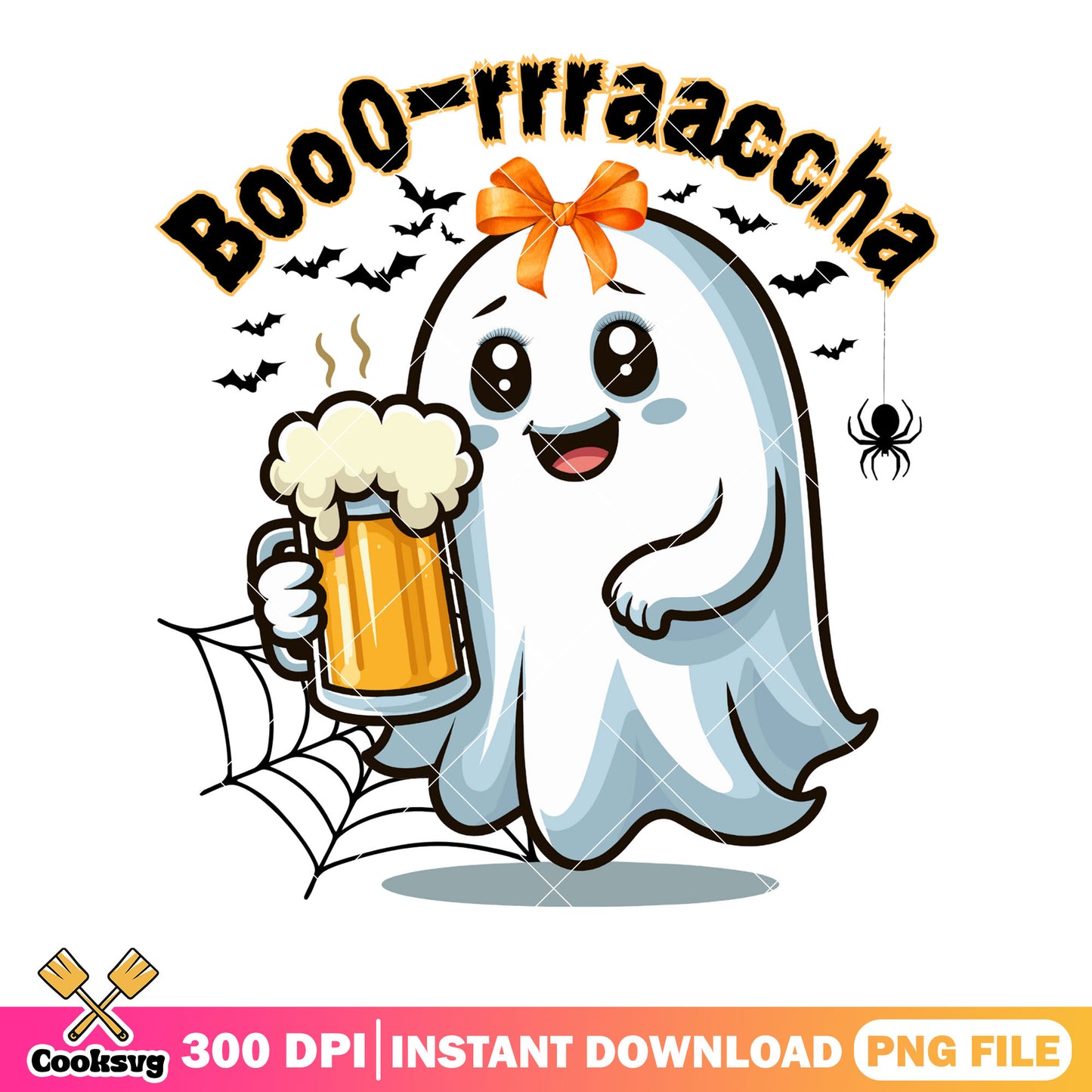 Beer ghost orange bow tie png, spider web png, halloween scary png