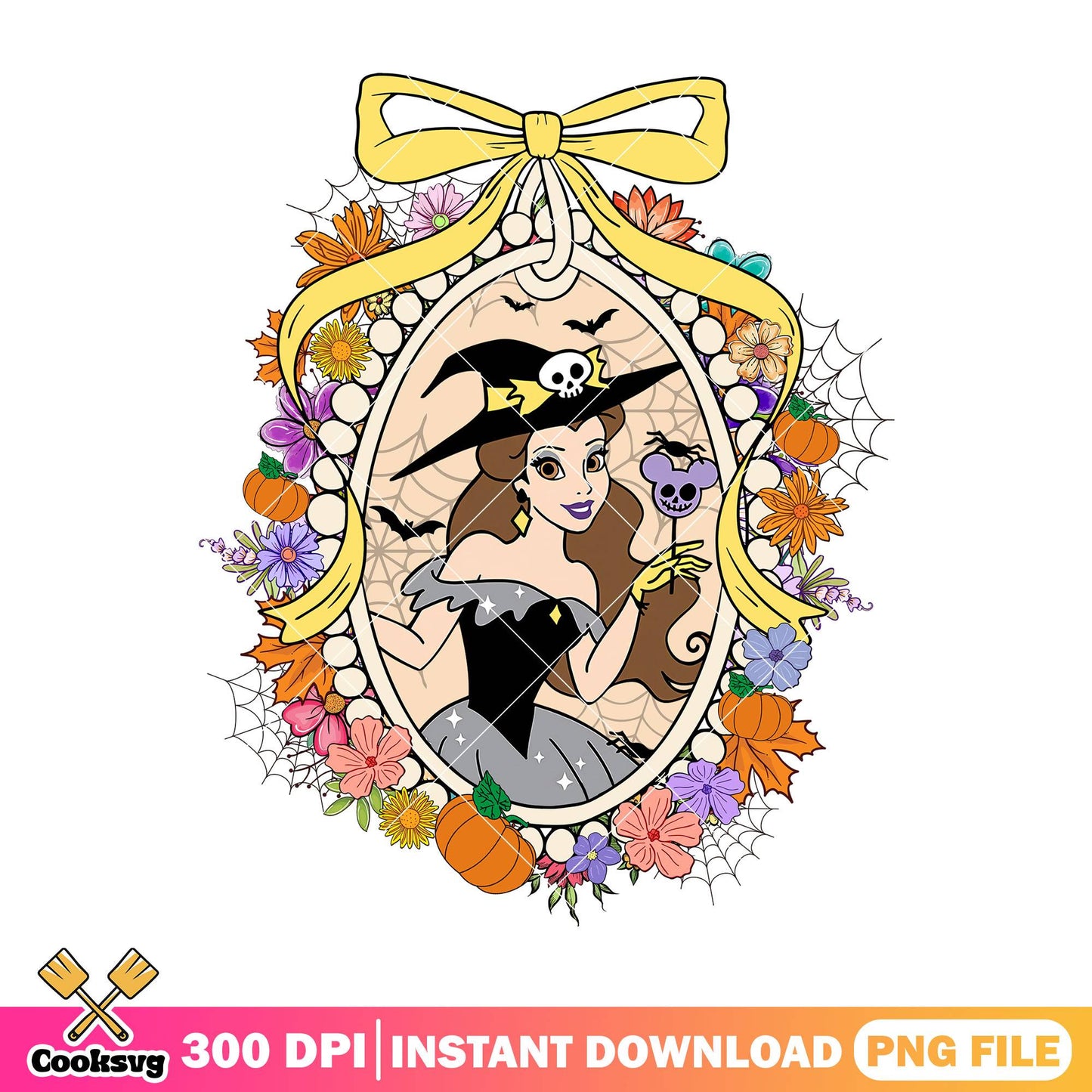 Belle cosplay witch design png, belle cute png, halloween belle png