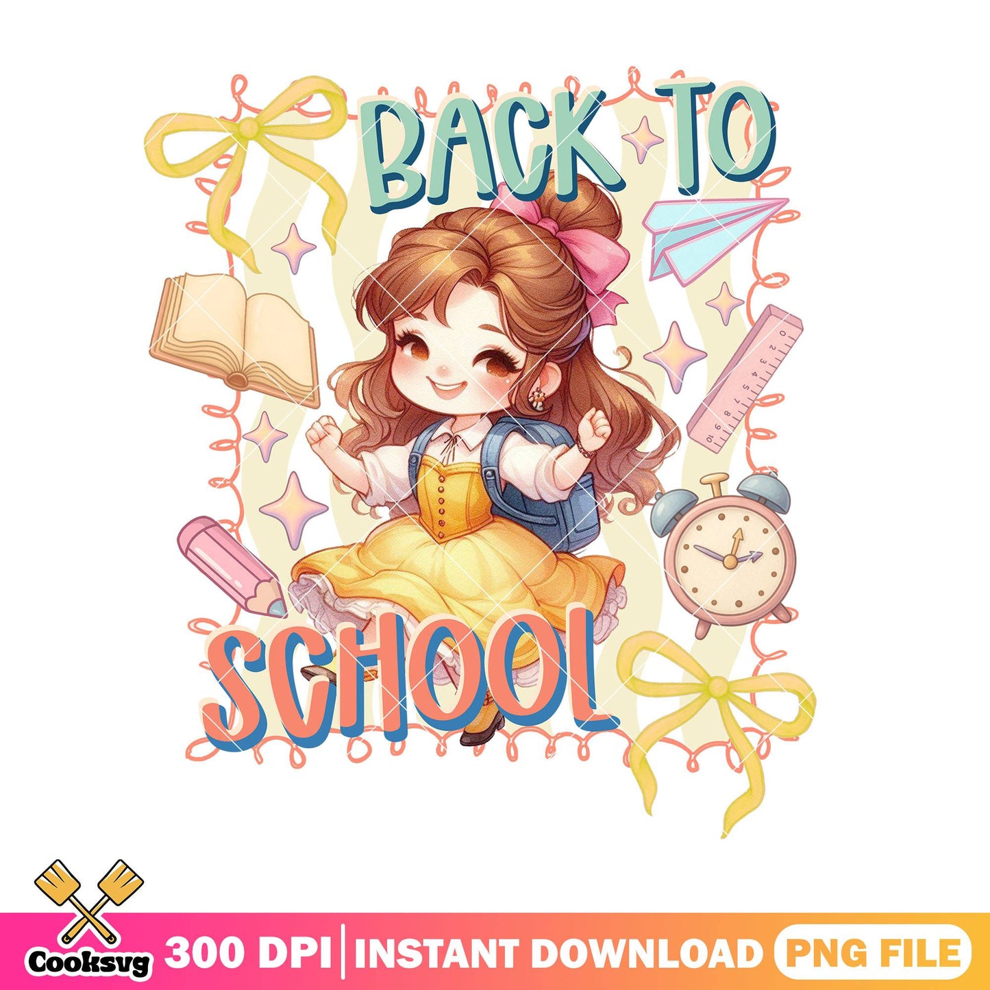 Belle princess design png, happy back to school png, disney art png