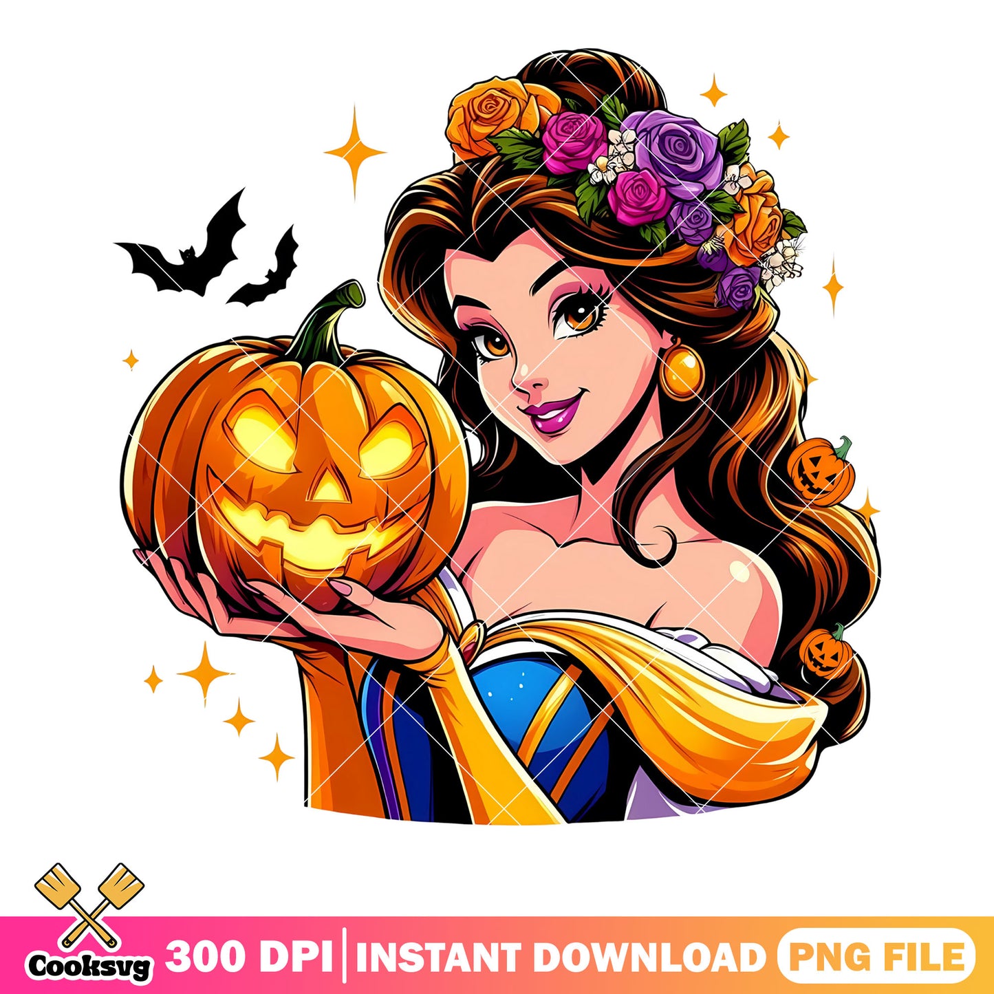 Belle princess png, jack o lantern png, disney halloween png
