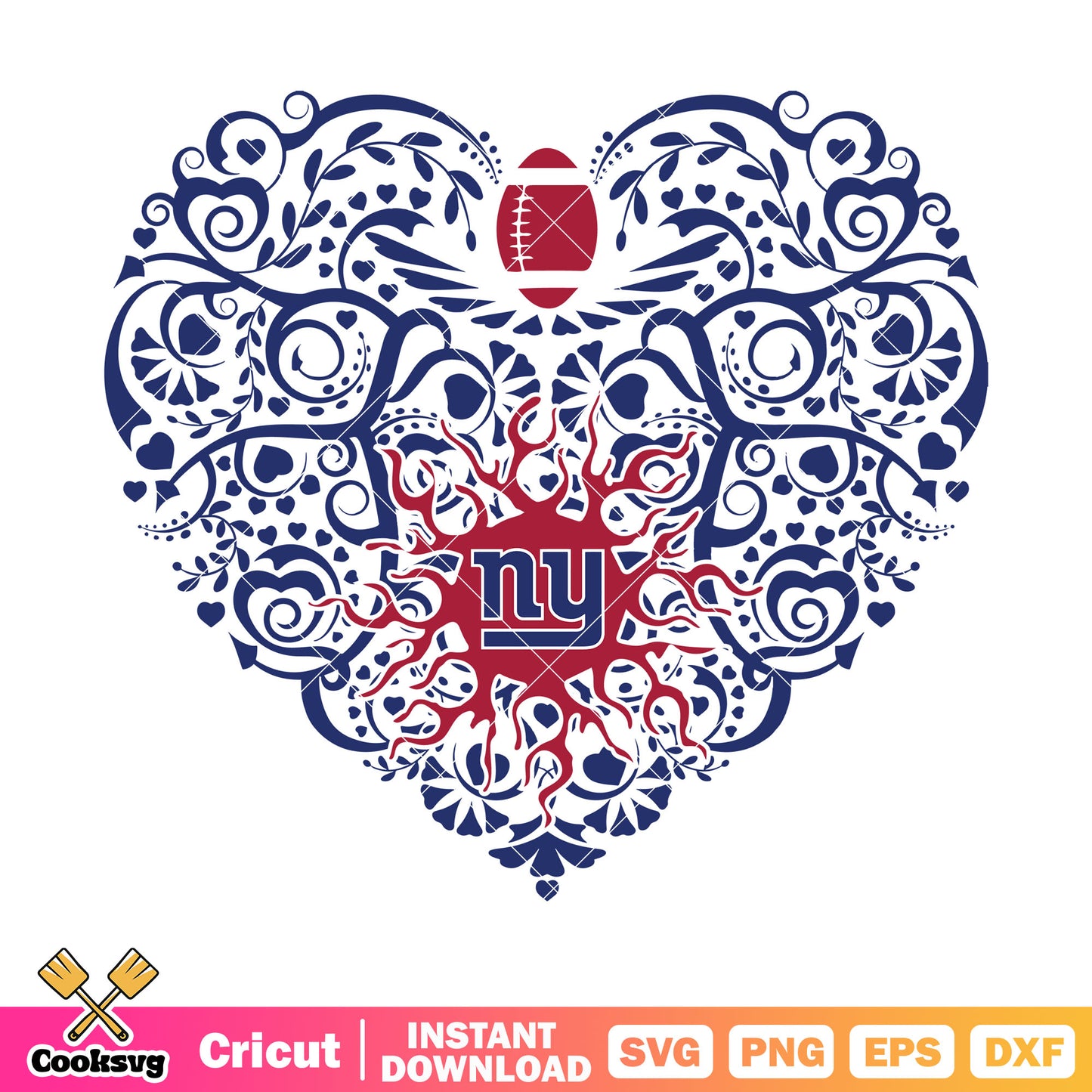 Big heart with tree pattern svg, new york giants svg, nfc svg