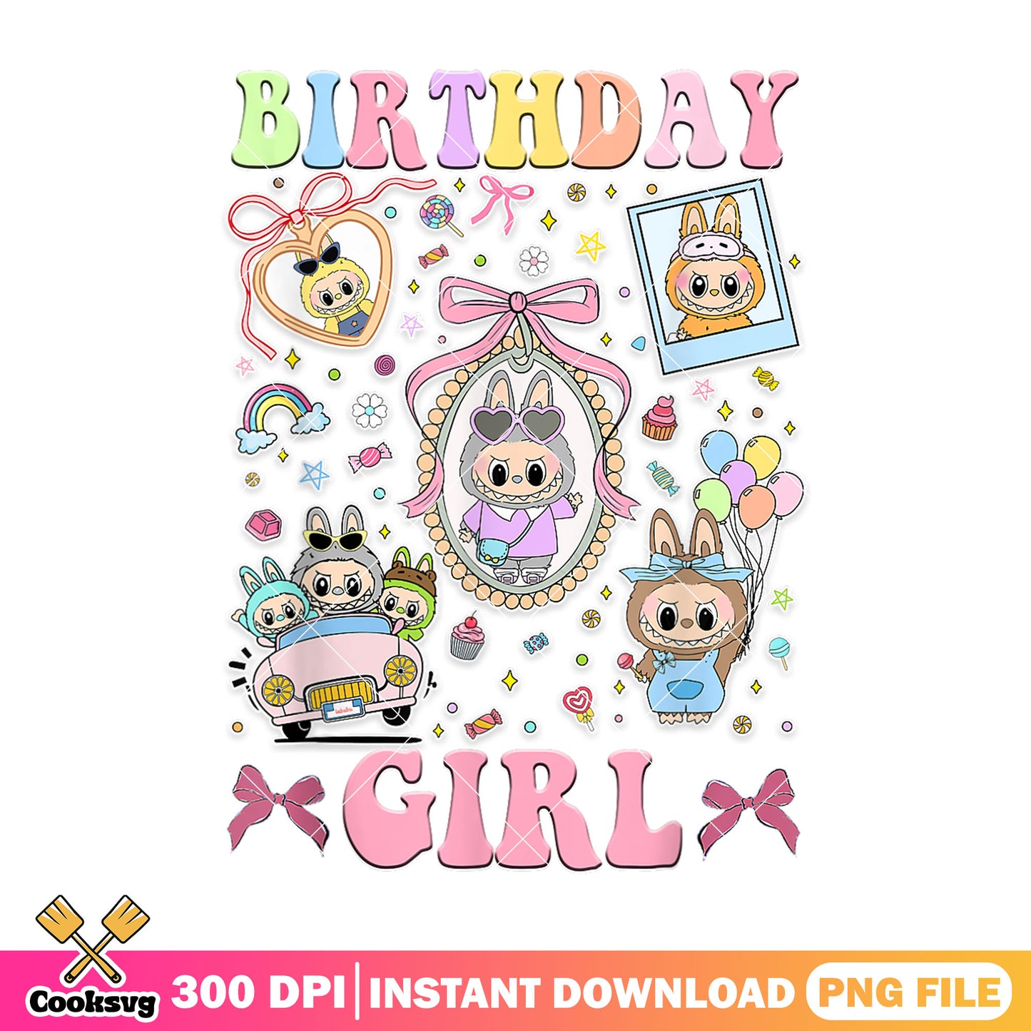 Birthday girl labubu bow tie png, birthday girl png, pink bow tie png