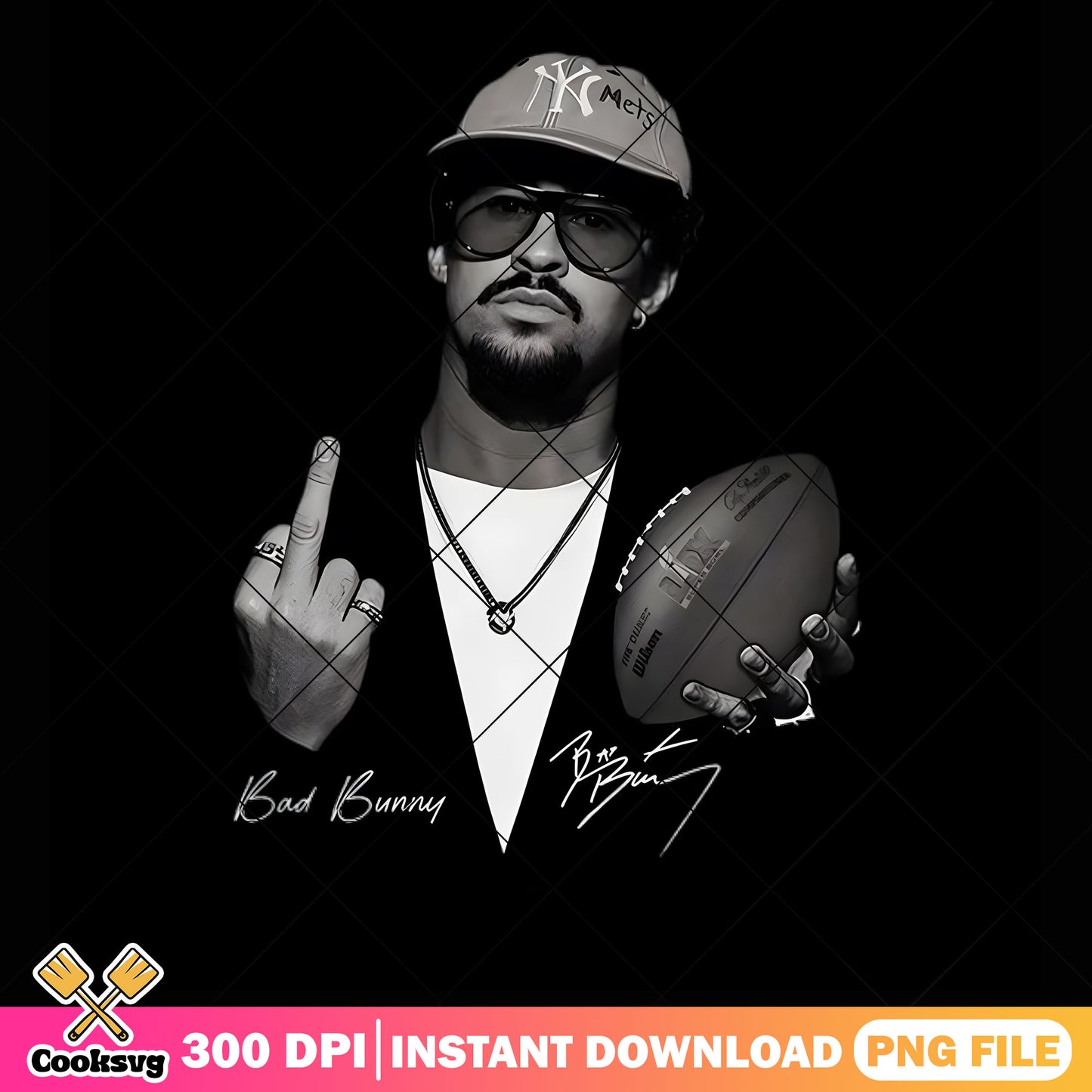 Black and white pic bad bunny png, super bowl lx png, nfl png