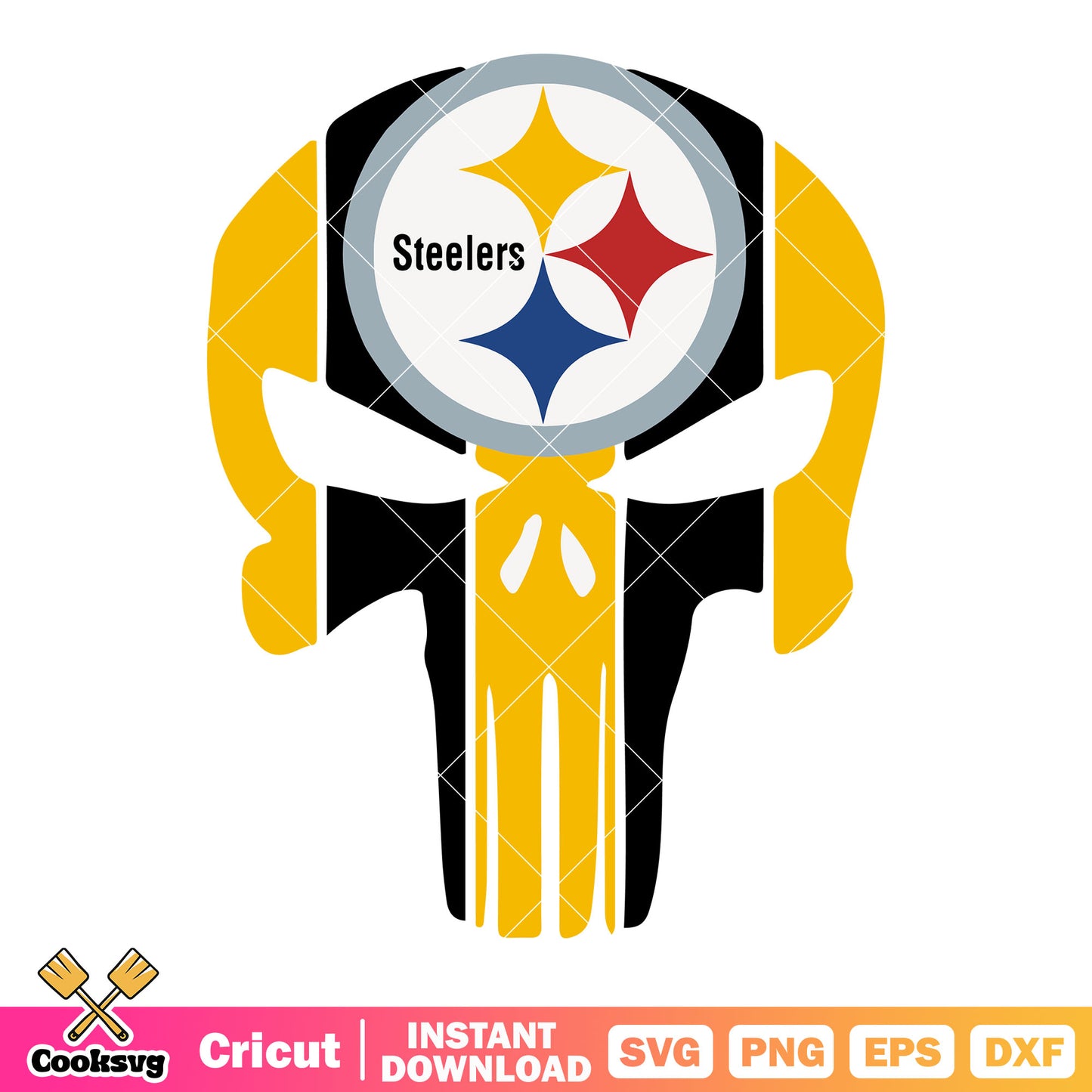 Black and yellow steelers skull svg, nfl svg, pittburgh steelers svg