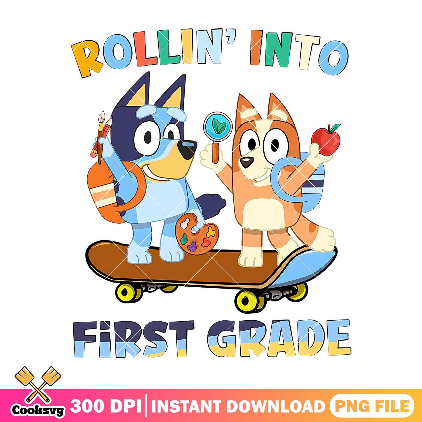 Bluey and bingo design png, first grade png, going back to school png