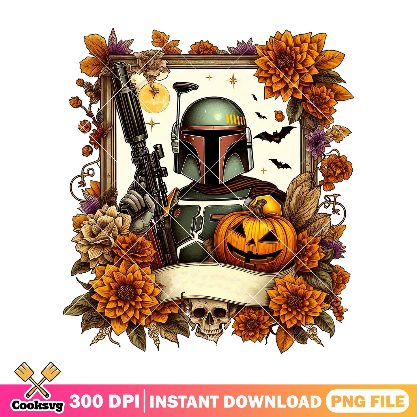 Boba fett with pumpkin png, star wars png, disney halloween png