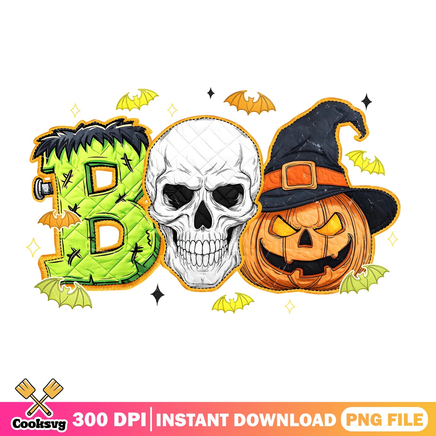 Boo Halloween PNG, Skull Pumpkin Frankenstein PNG, Spooky PNG