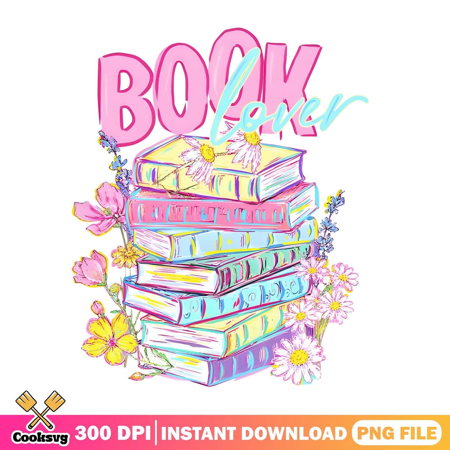 Book Lover Floral PNG, Stack Of Books PNG, Reading Gift PNG