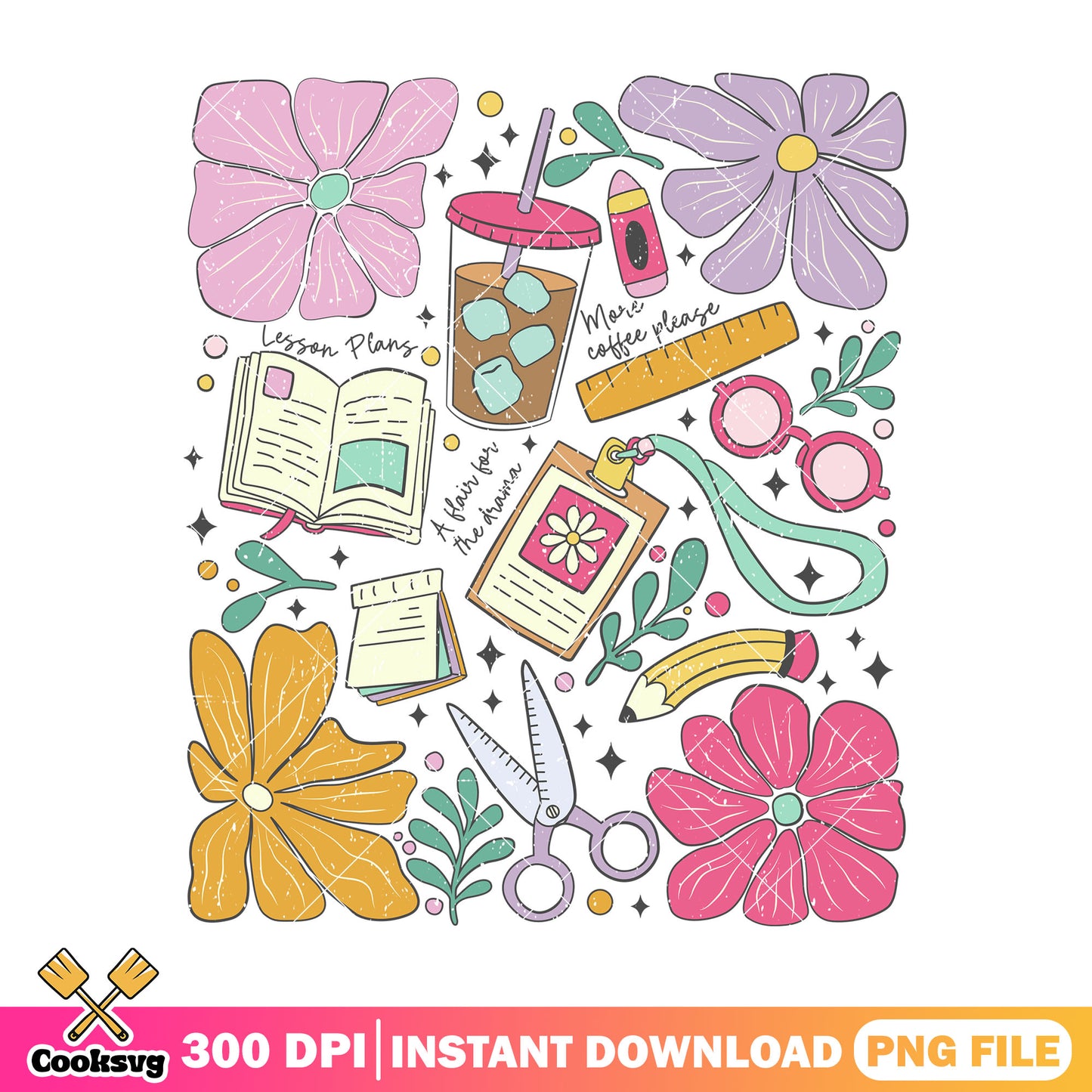 Books and flowers png, happy back to school png, school items png