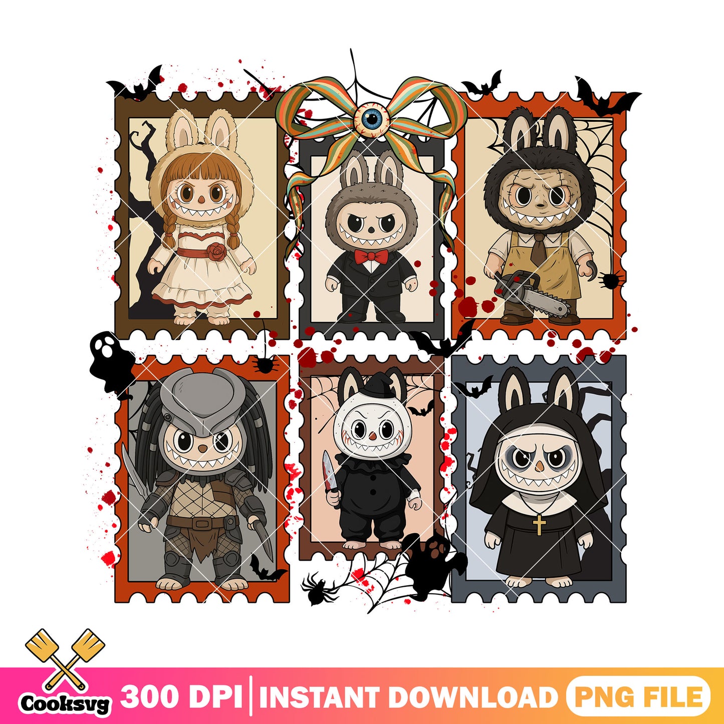 Bow labubu horror file png, halloween bow png, labubu halloween png