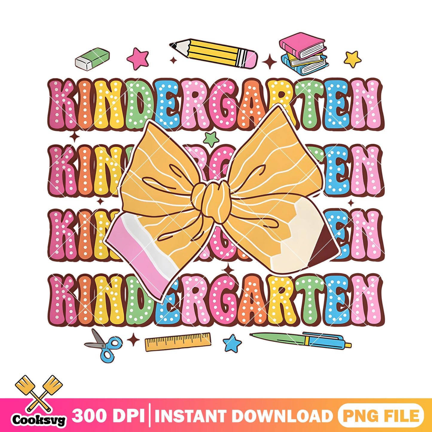 Bow of kindergarten png, back to school poster png, yellow bow png