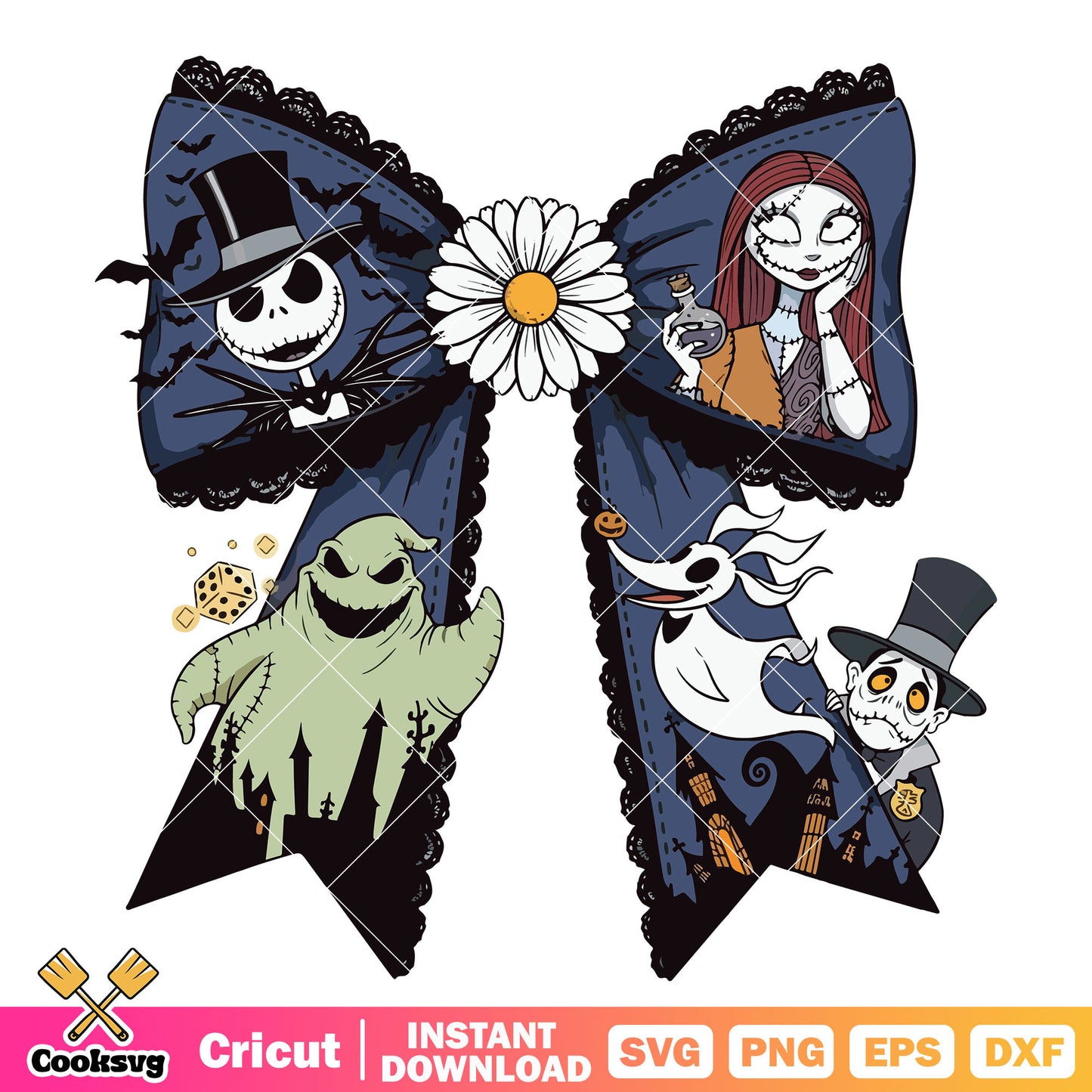Bow tie jack family svg, jack skellington svg, halloween bow svg
