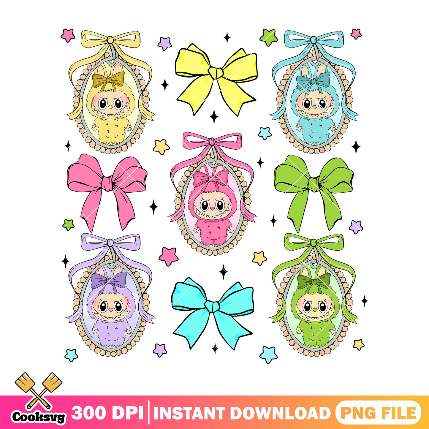 Bow tie mirror labubu popmart png, labubu monster png, popmart labubu png