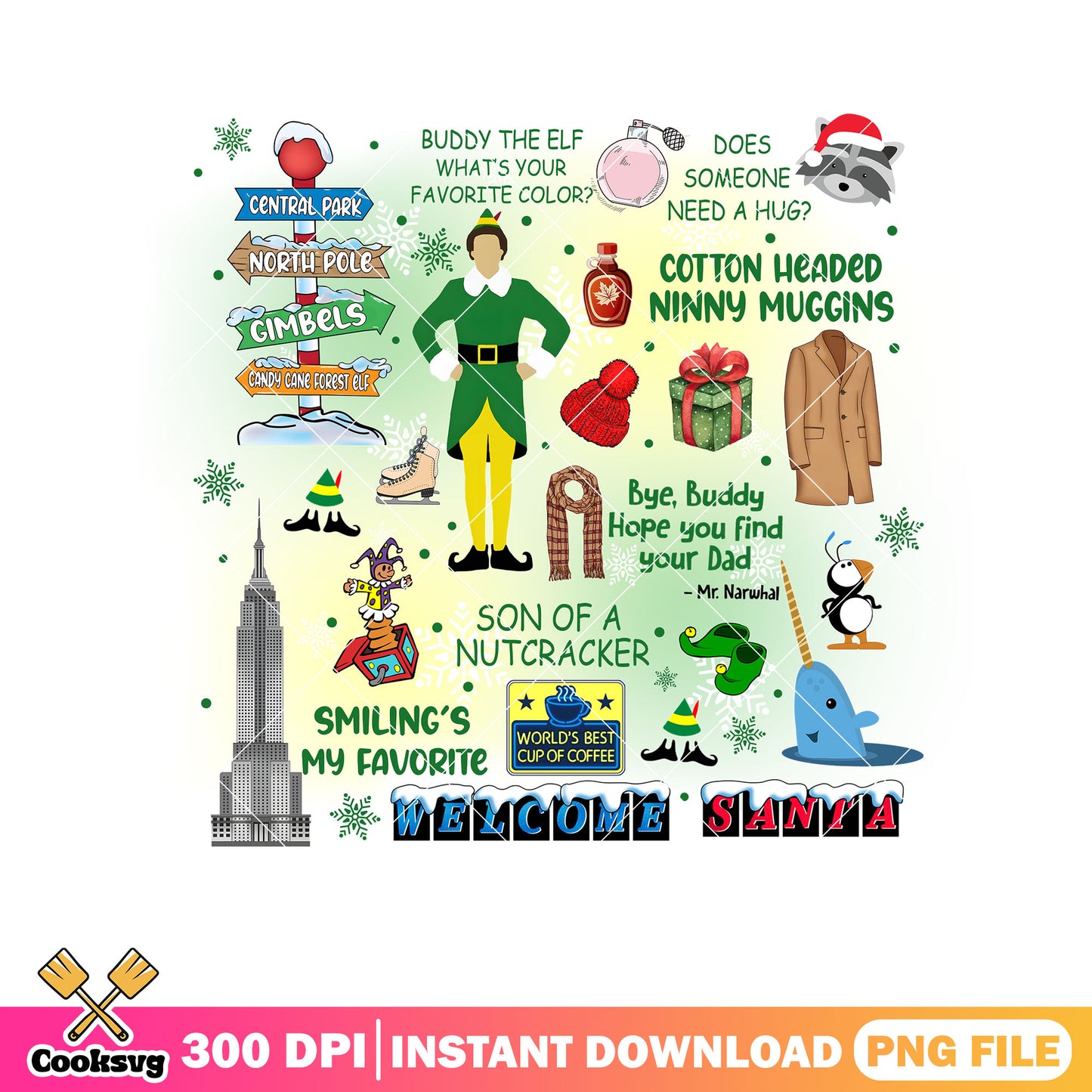 Buddy the elf whats your favorite color png, xmas png, santa claus png