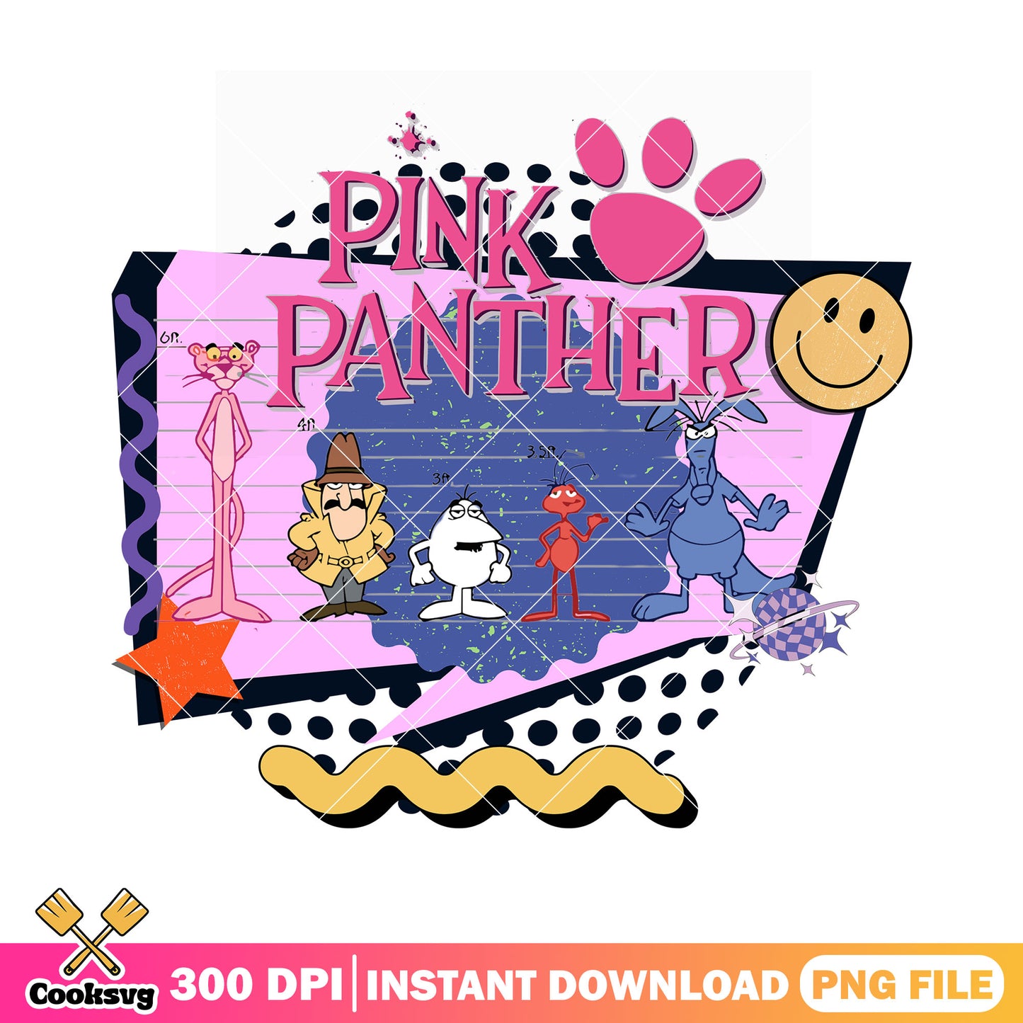 Cast character Pink Panther png, 90s cartoon png